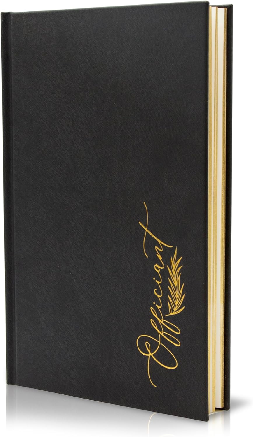 Wedding Officiant Book - Modern Minimalist Black Hardcover with Gold Embossed Design