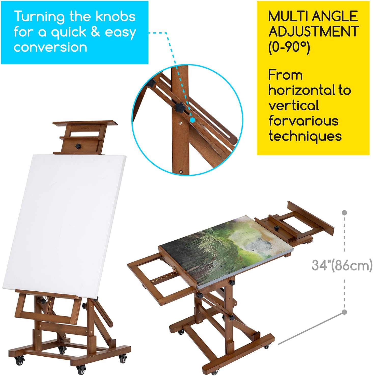 MEEDEN Extra Large Art Easel with Adjustable Height and Studio Stool