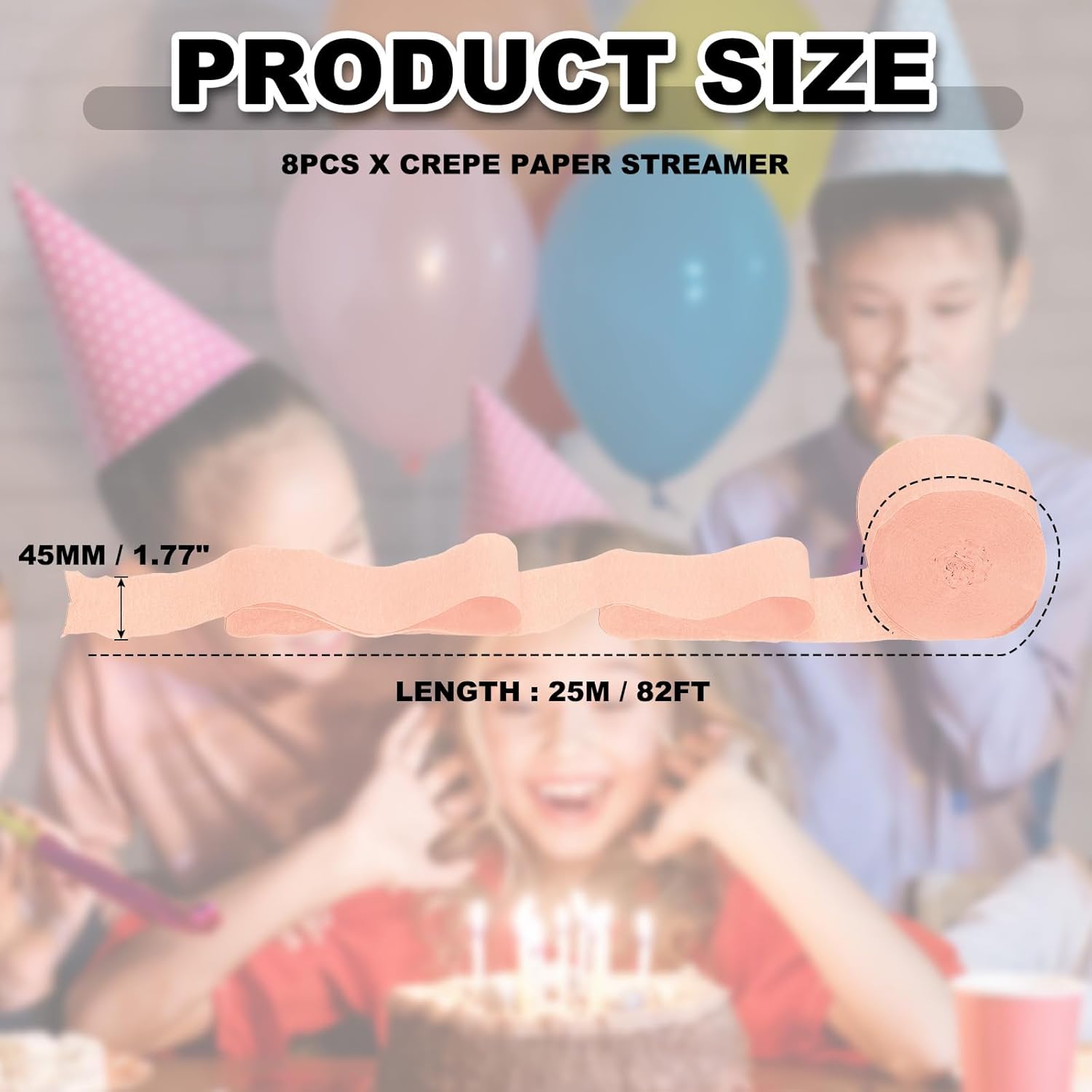 PATIKIL Crepe Paper Streamers 8 Rolls 656ft Peach