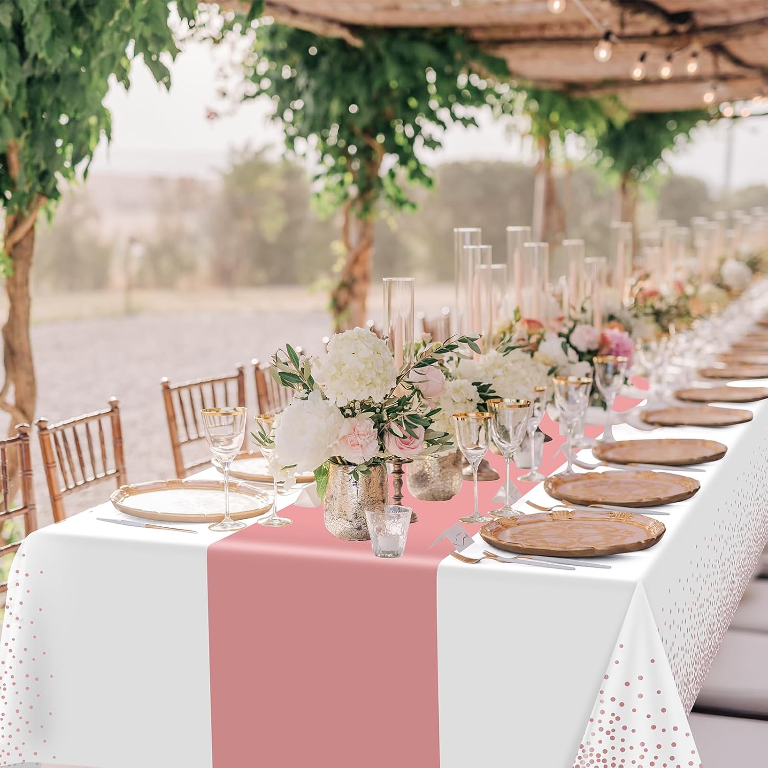 1Pcs White and Rose Gold Tablecloth Party Decorations