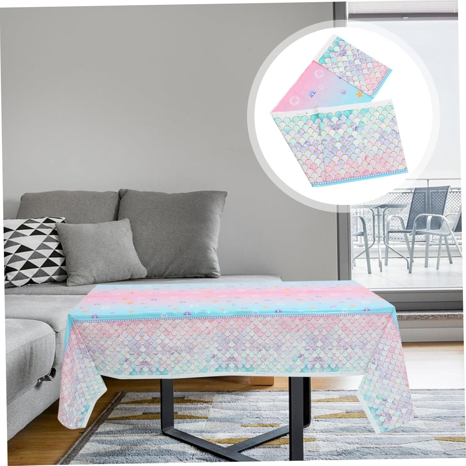 LIFKOME Mermaid Themed Disposable Tablecloth for Birthday Parties