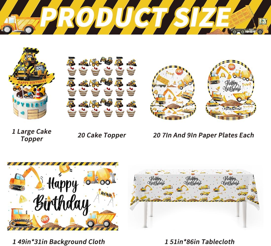 189 Pcs Construction Birthday Party Supplies for 20 Guests