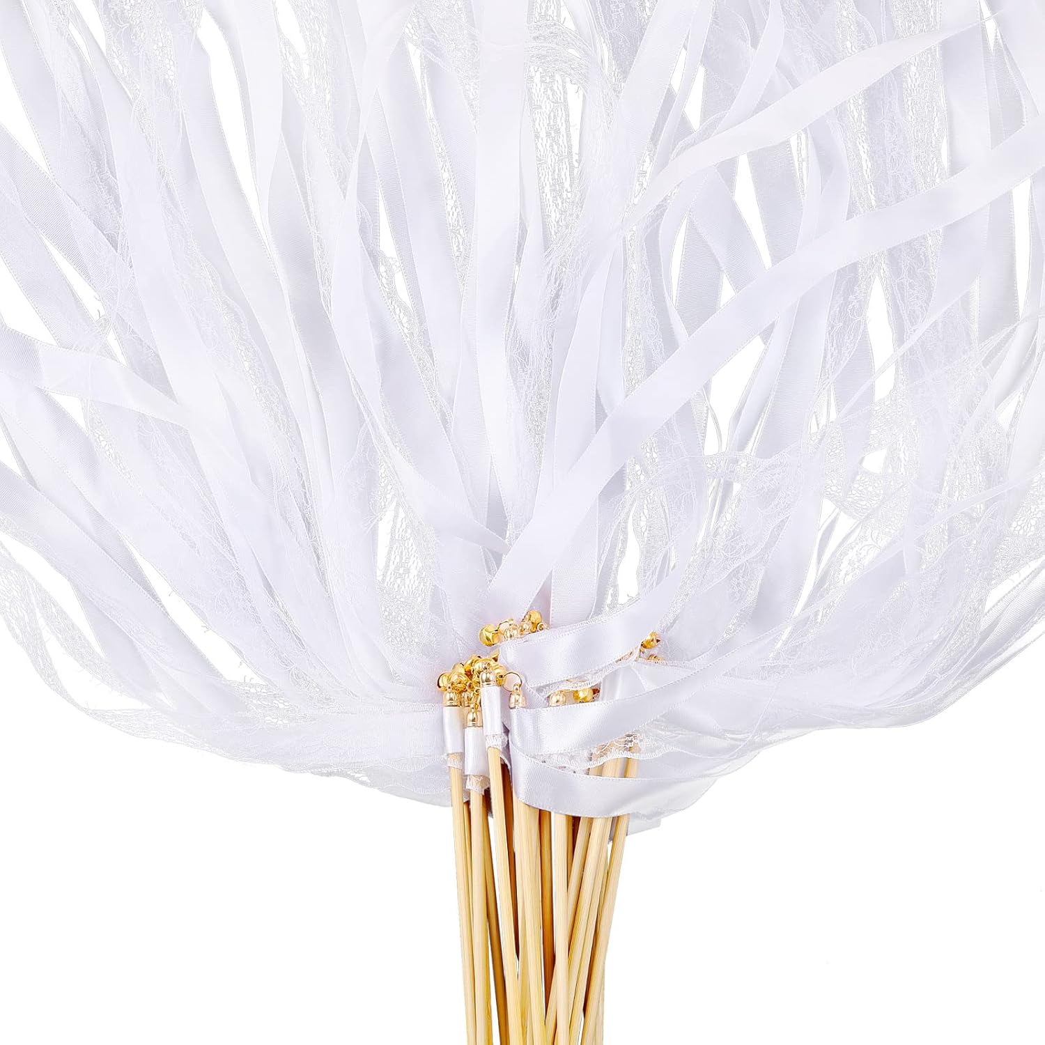 150 Pcs White Lace Ribbon Stick Wands for Wedding and Party