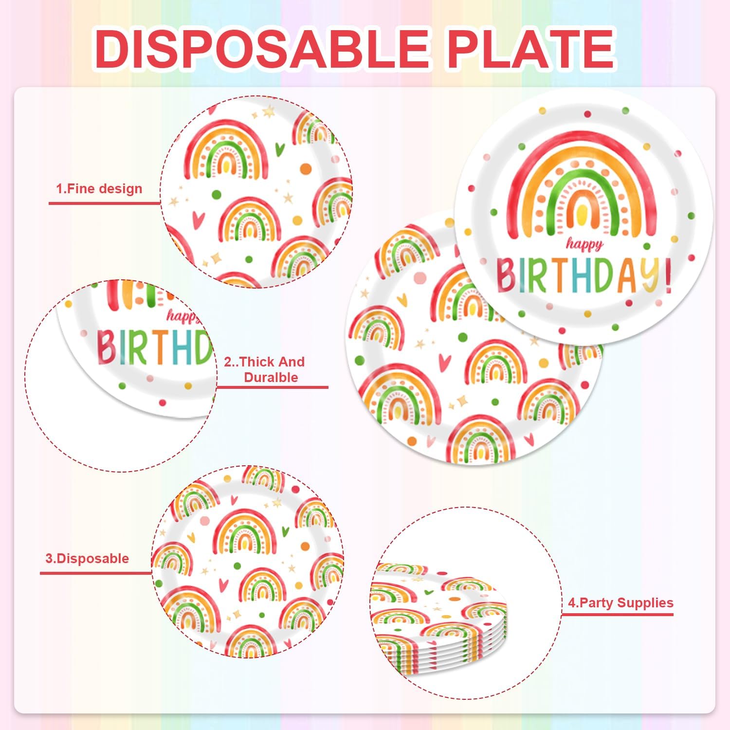 48Pcs Rainbow Themed Party Tableware Set