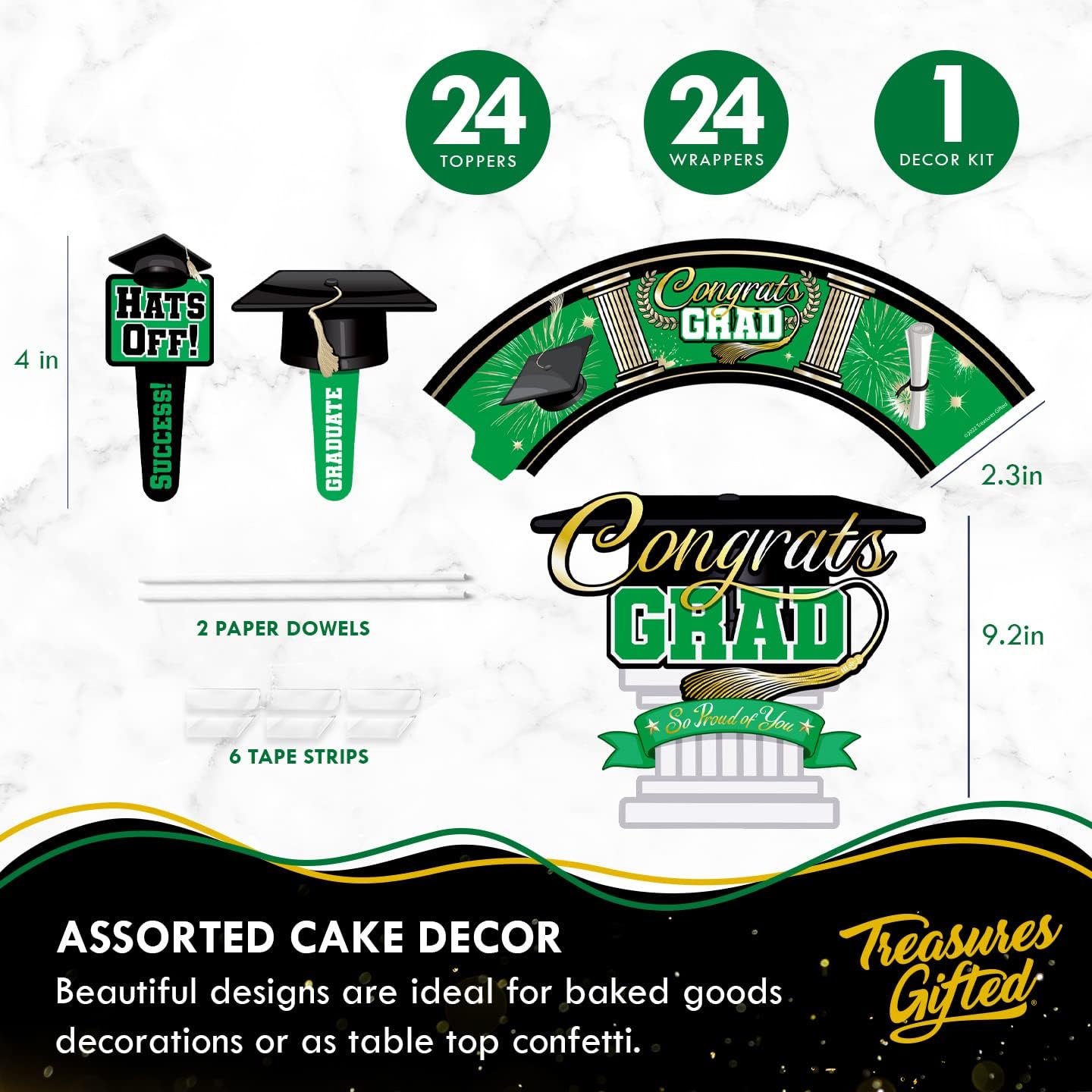 Treasures Gifted Green Graduation Decorations Set for 24 Guests