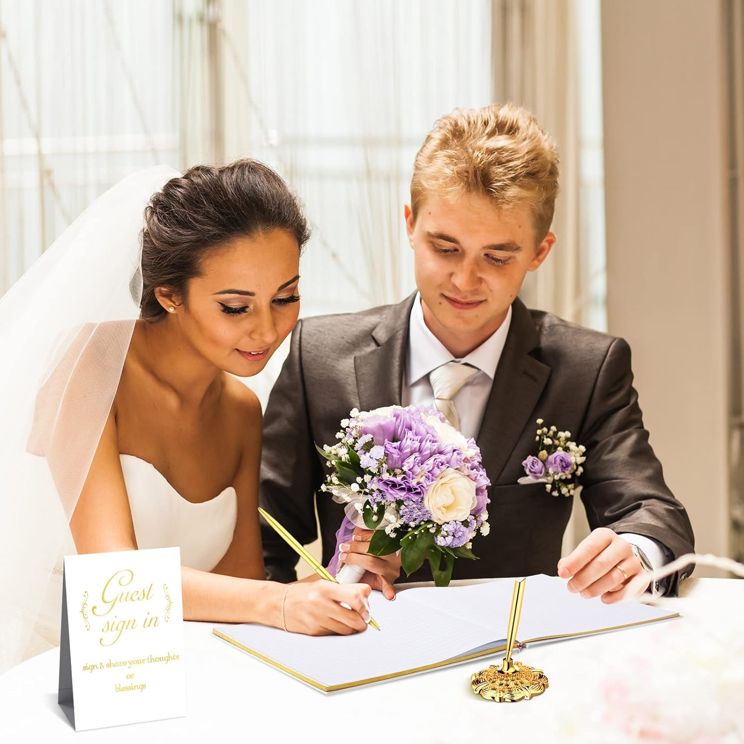 Wedding Guest Book with Pen and Table Cards 9x9 Inch