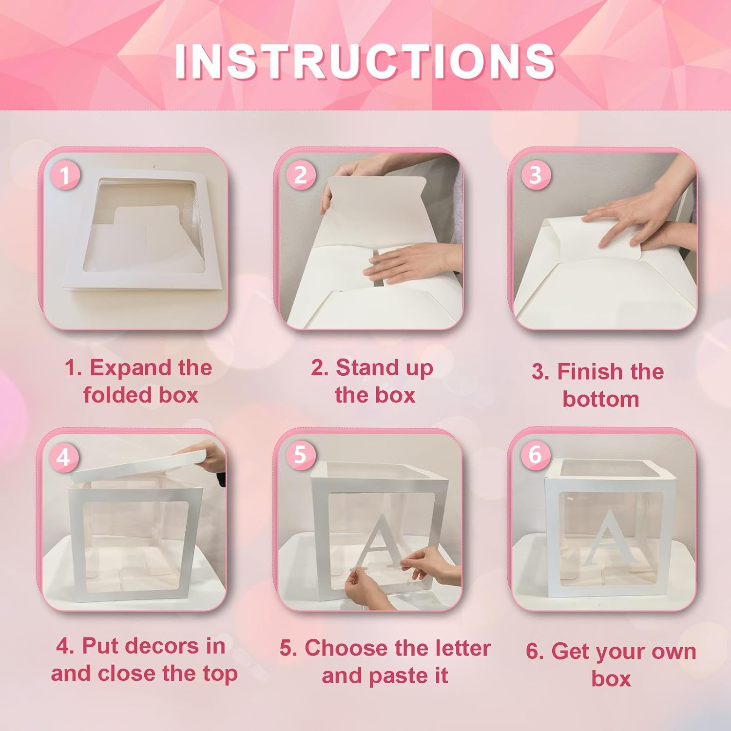 White Transparent Balloon Boxes With 78 Letters 6PCS