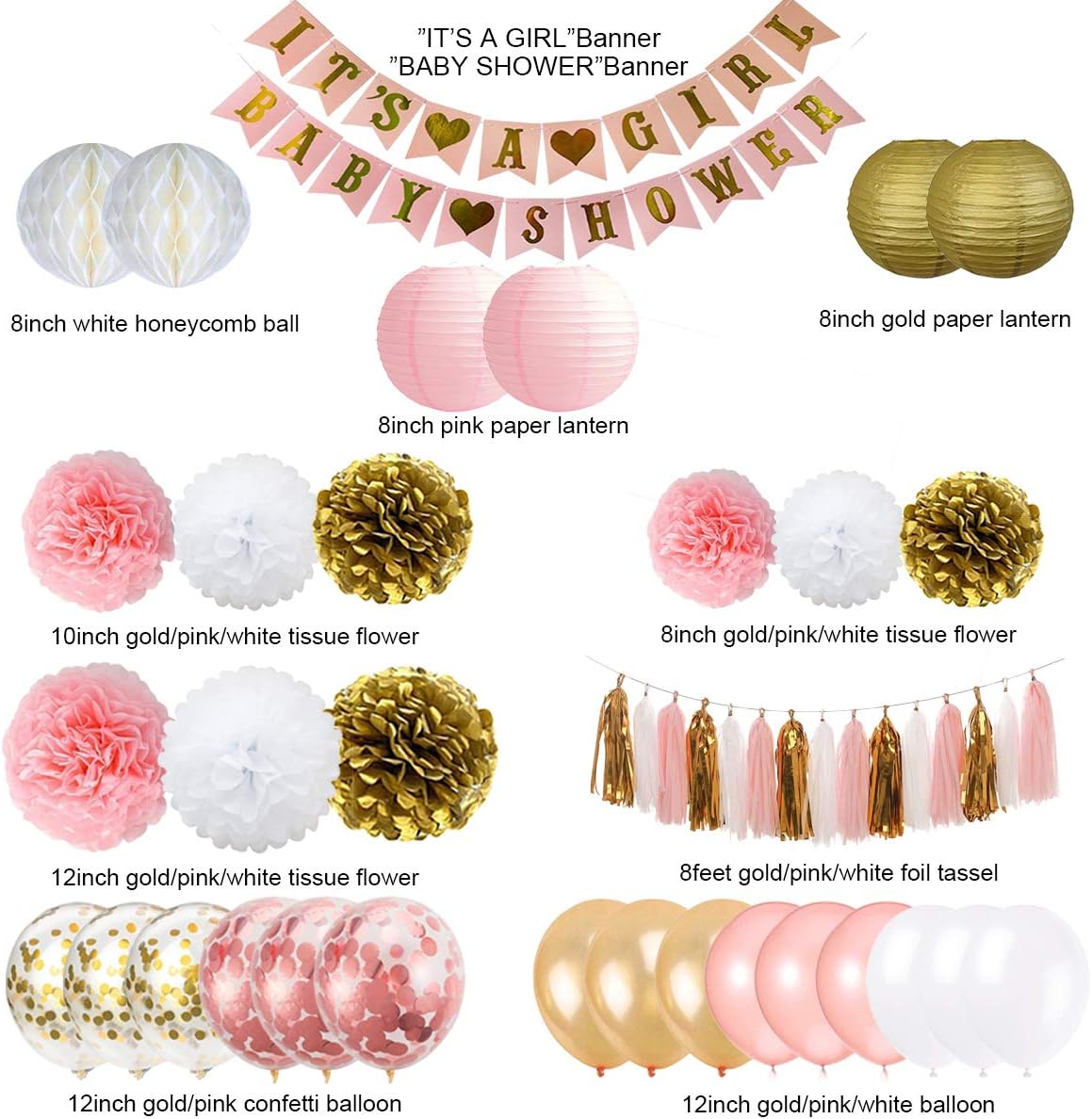 Its A Girl Baby Shower Decorations Pink Gold