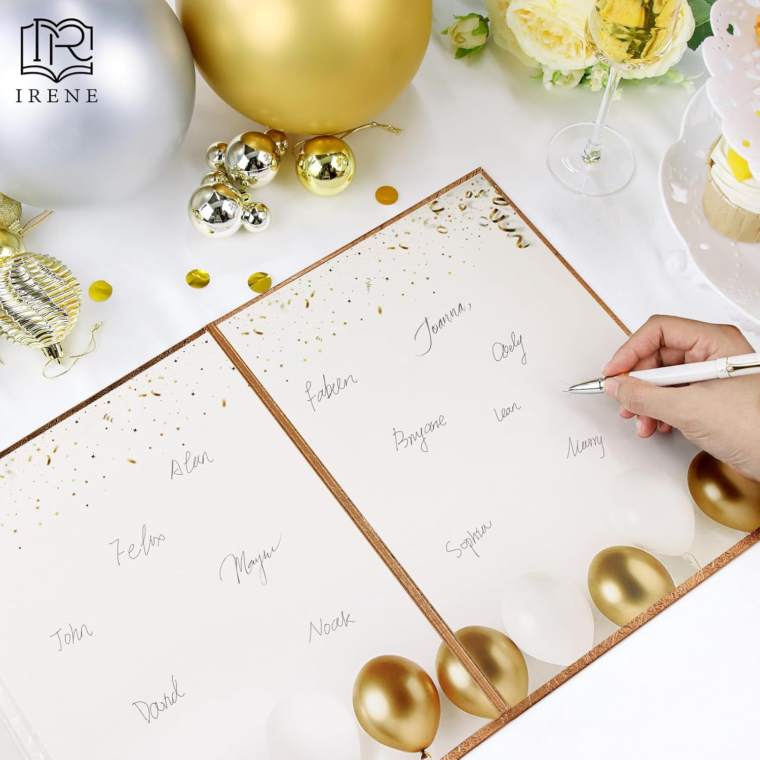 Irene Dark Gold Guest Book with Stickers for Parties