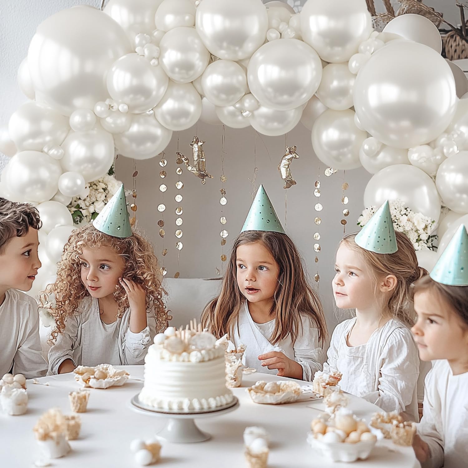 Pearl White Balloons Arch Kit with Different Sizes