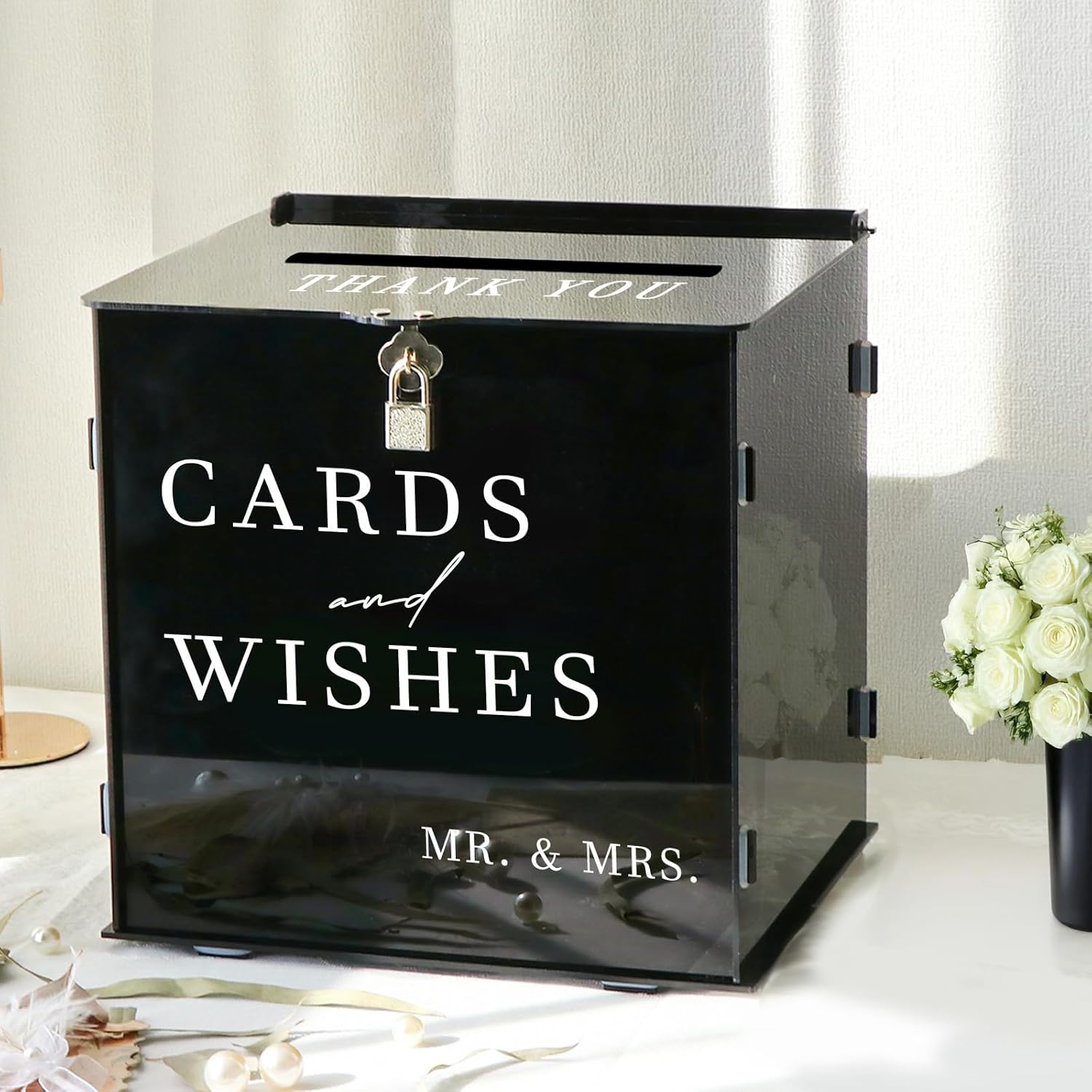 Black Acrylic Card Box with Slot and Lock