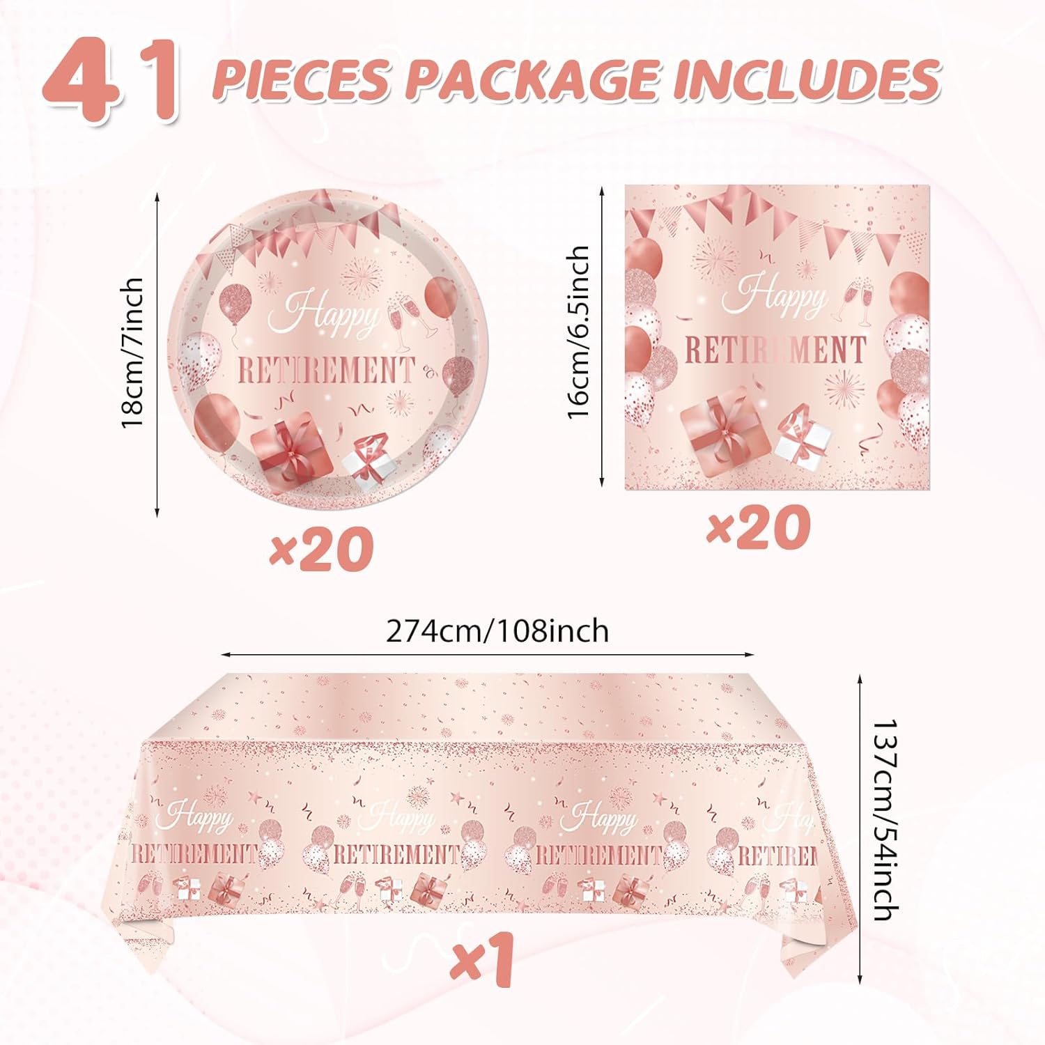 41Pcs Rose Gold Retirement Party Decor Set