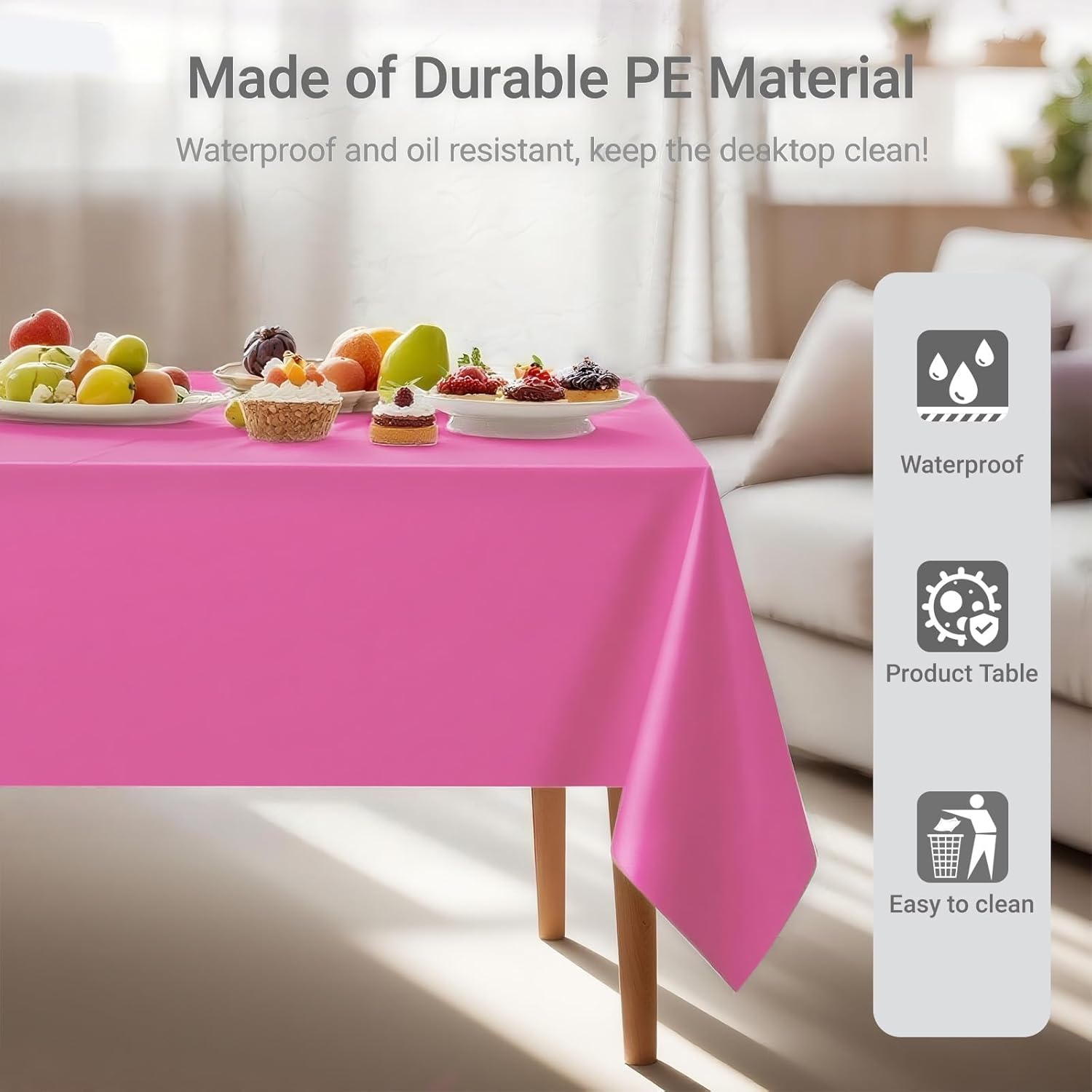 MRJ 3 Pack Hot Pink Disposable Table Cloth 54x108 Inch