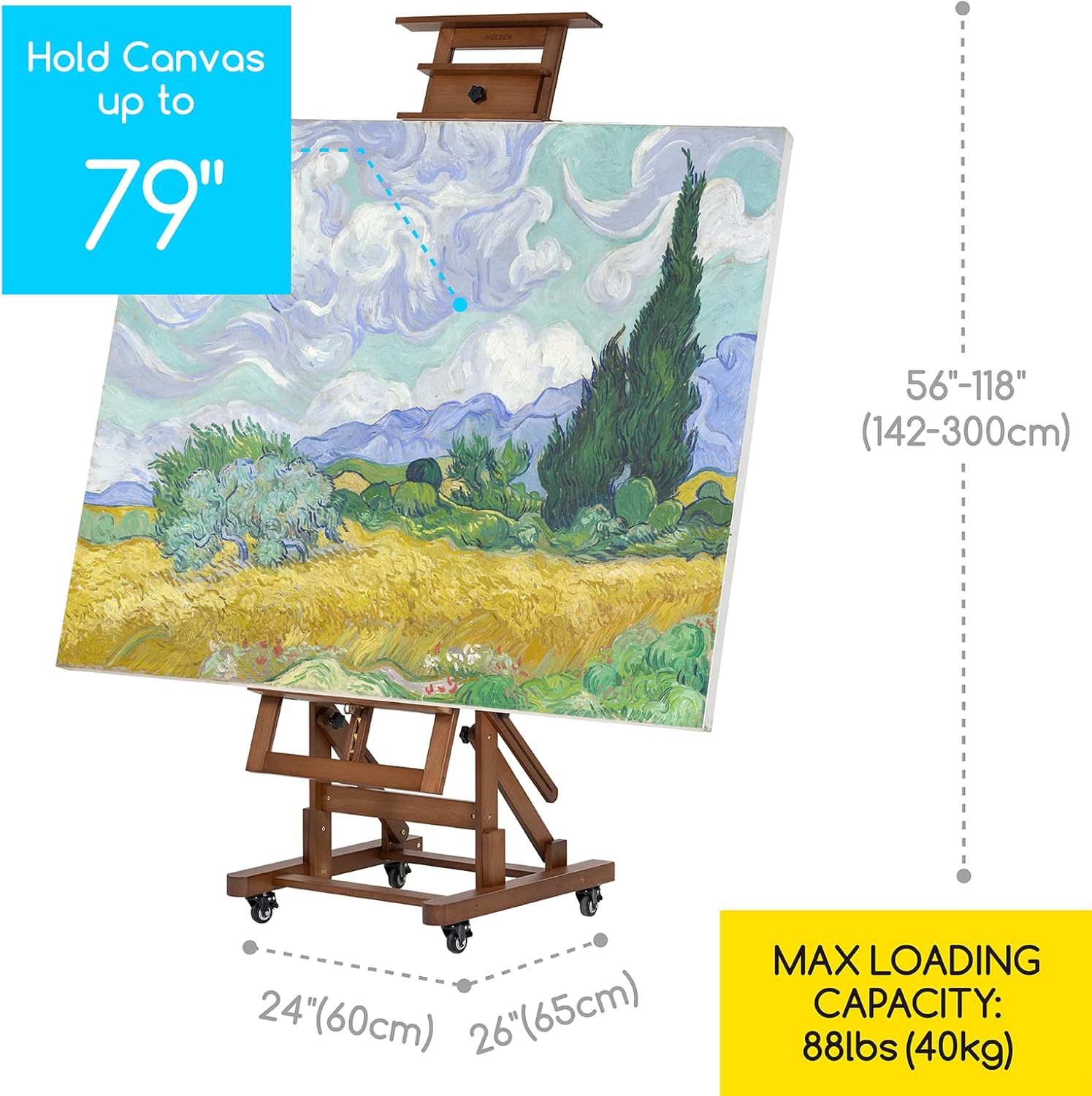 MEEDEN Extra Large Art Easel with Adjustable Height and Studio Stool