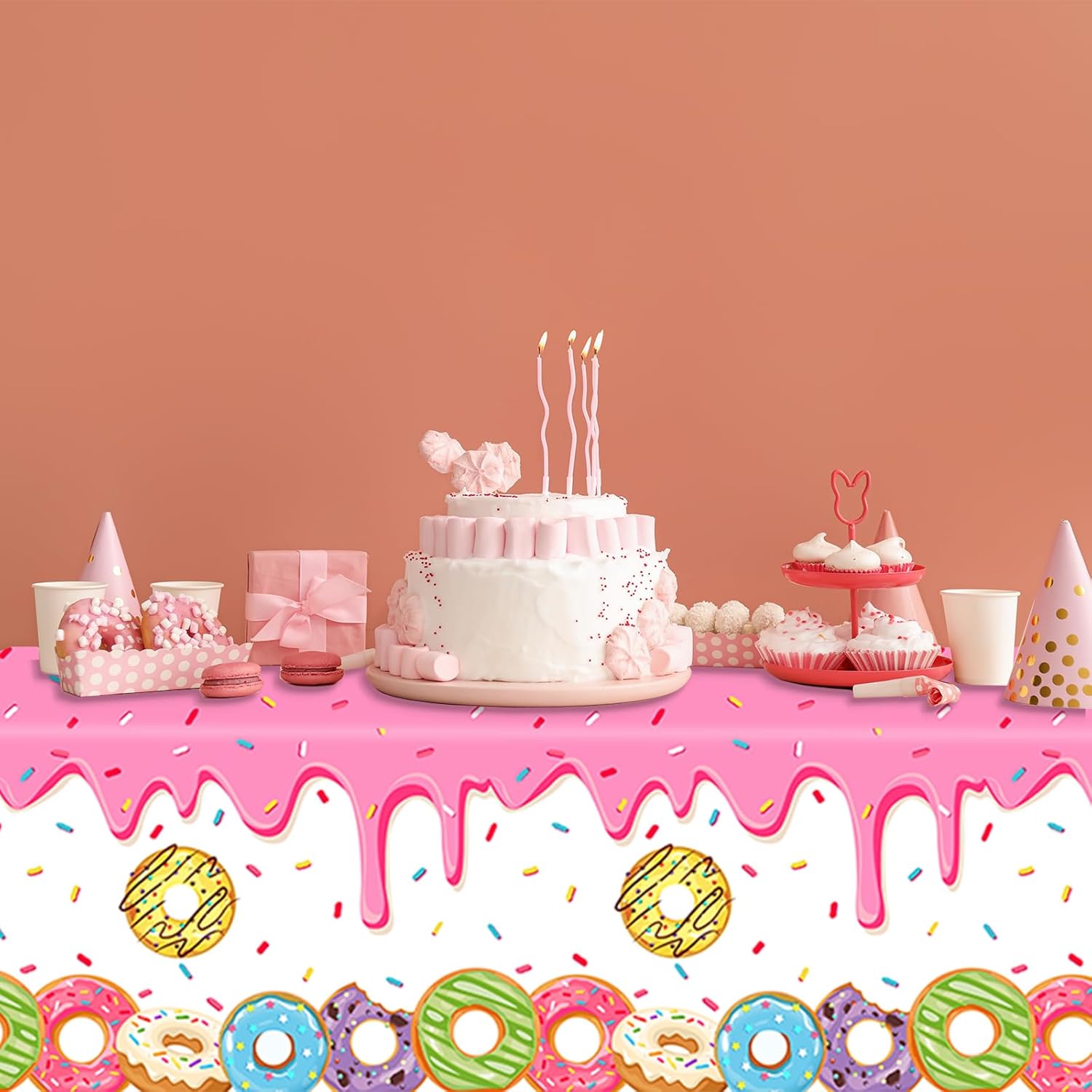 GREHUMOR Donut Birthday Table Covers 3Pcs Set