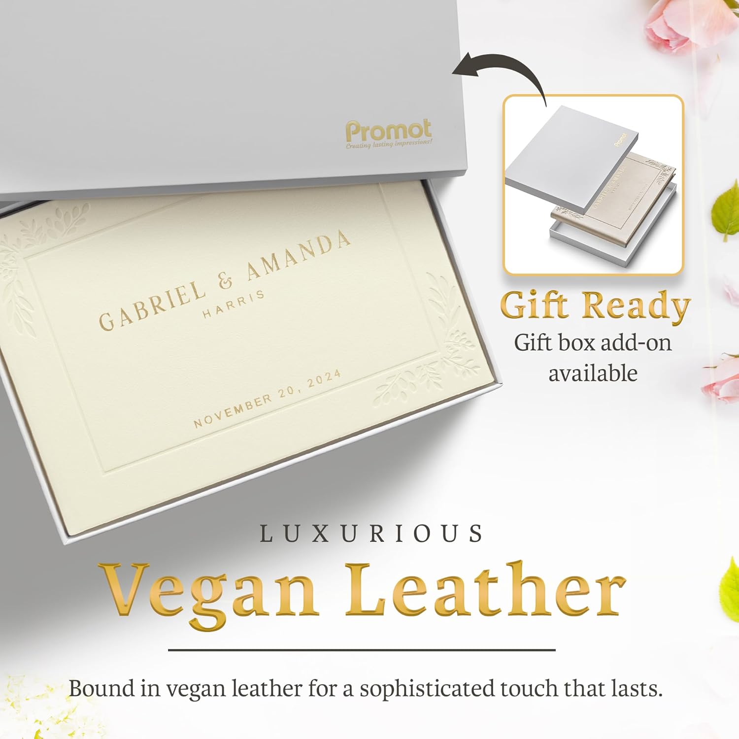 Promot Personalized Wedding Guest Book with Gold Foil