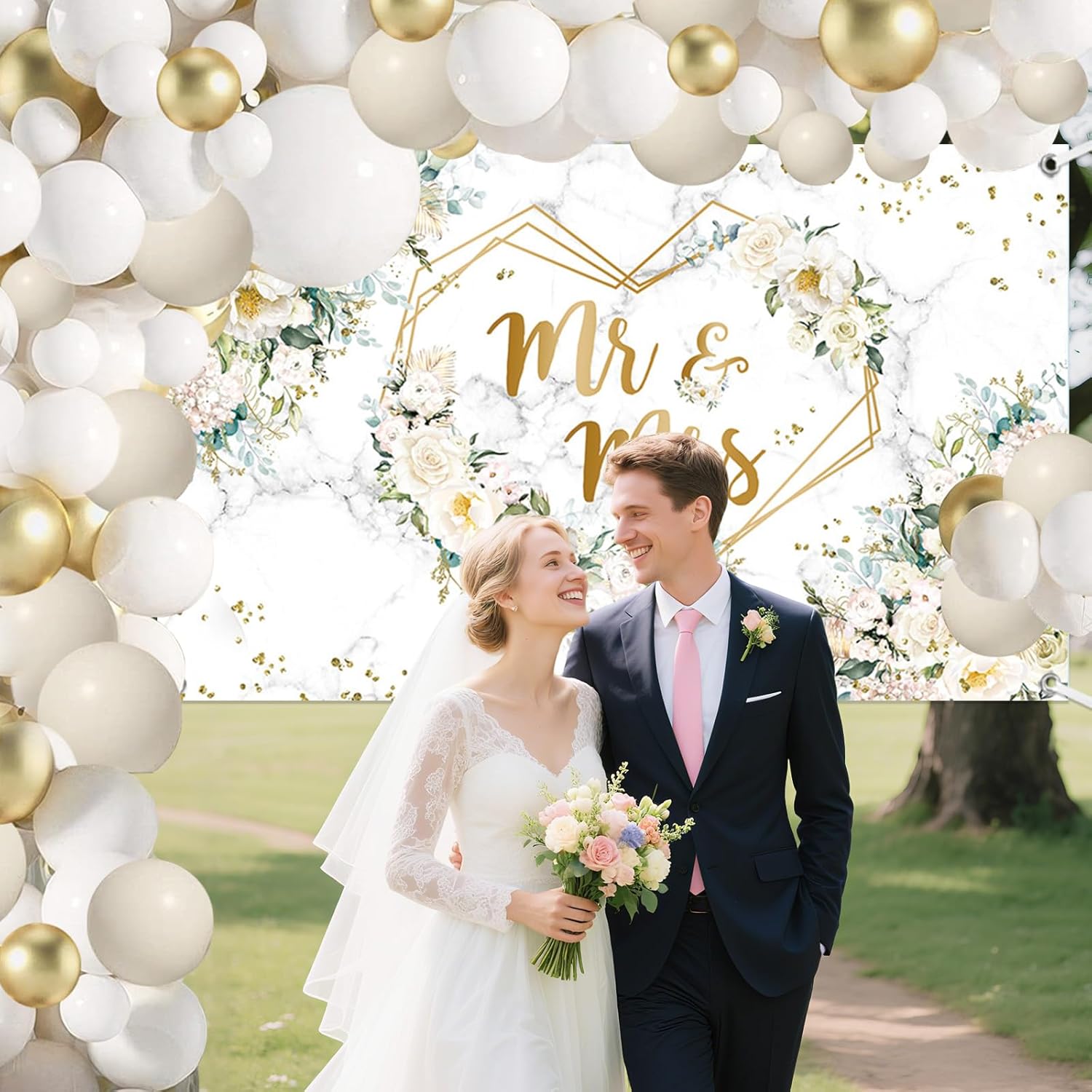 MEHOFOND 113pcs White Floral Wedding Balloons Arch Kit