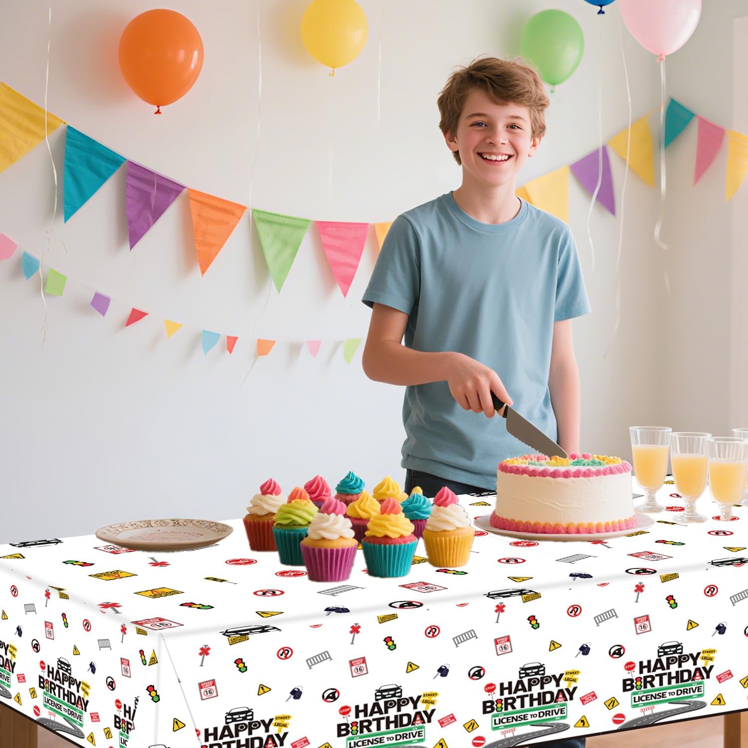 Drivers License 16th Birthday Tablecloth Decorations 3PCS