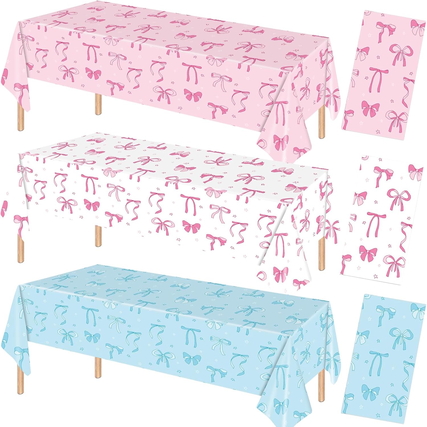 3 Pcs Bow Tablecloth Pink White Blue 54x108in