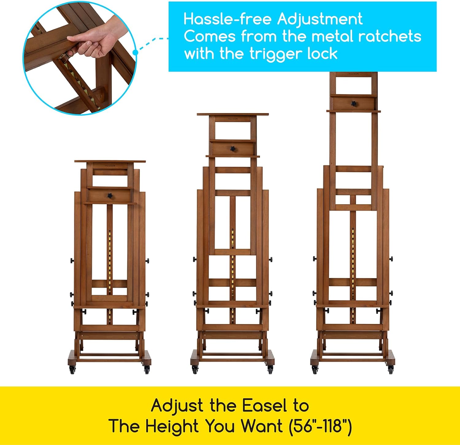 MEEDEN Extra Large Art Easel with Adjustable Height and Studio Stool