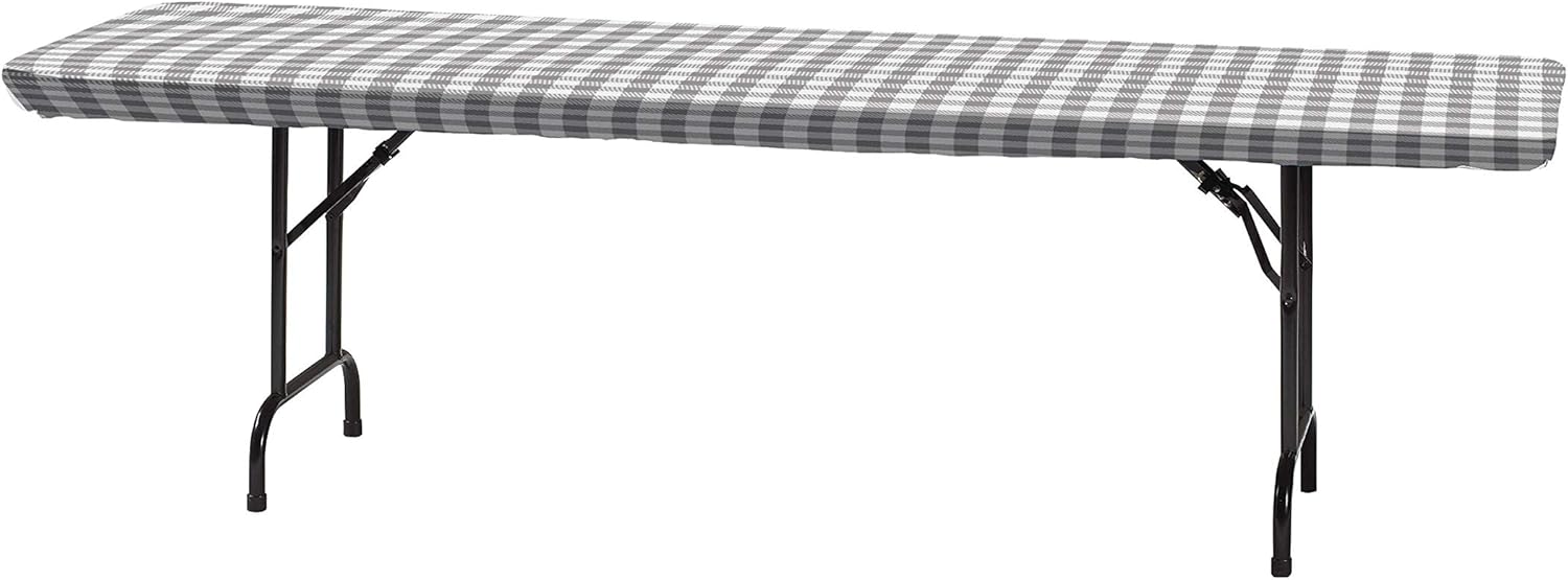 Gray and White Buffalo Check 30 x 96 Plastic Tablecloth