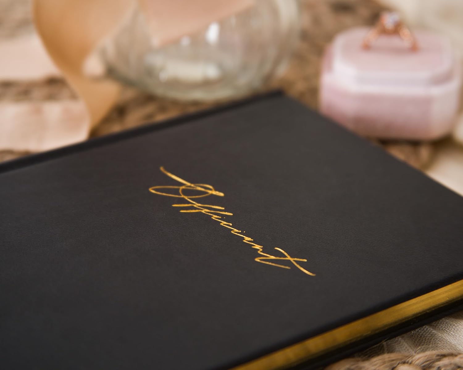 Modern Minimalist Black Gold Embossed Officiant Book