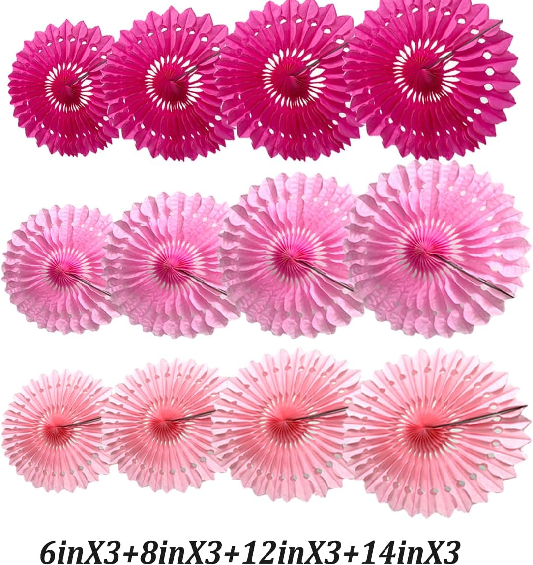 Pink Hanging Honeycomb Fans Decor Kit 12pcs