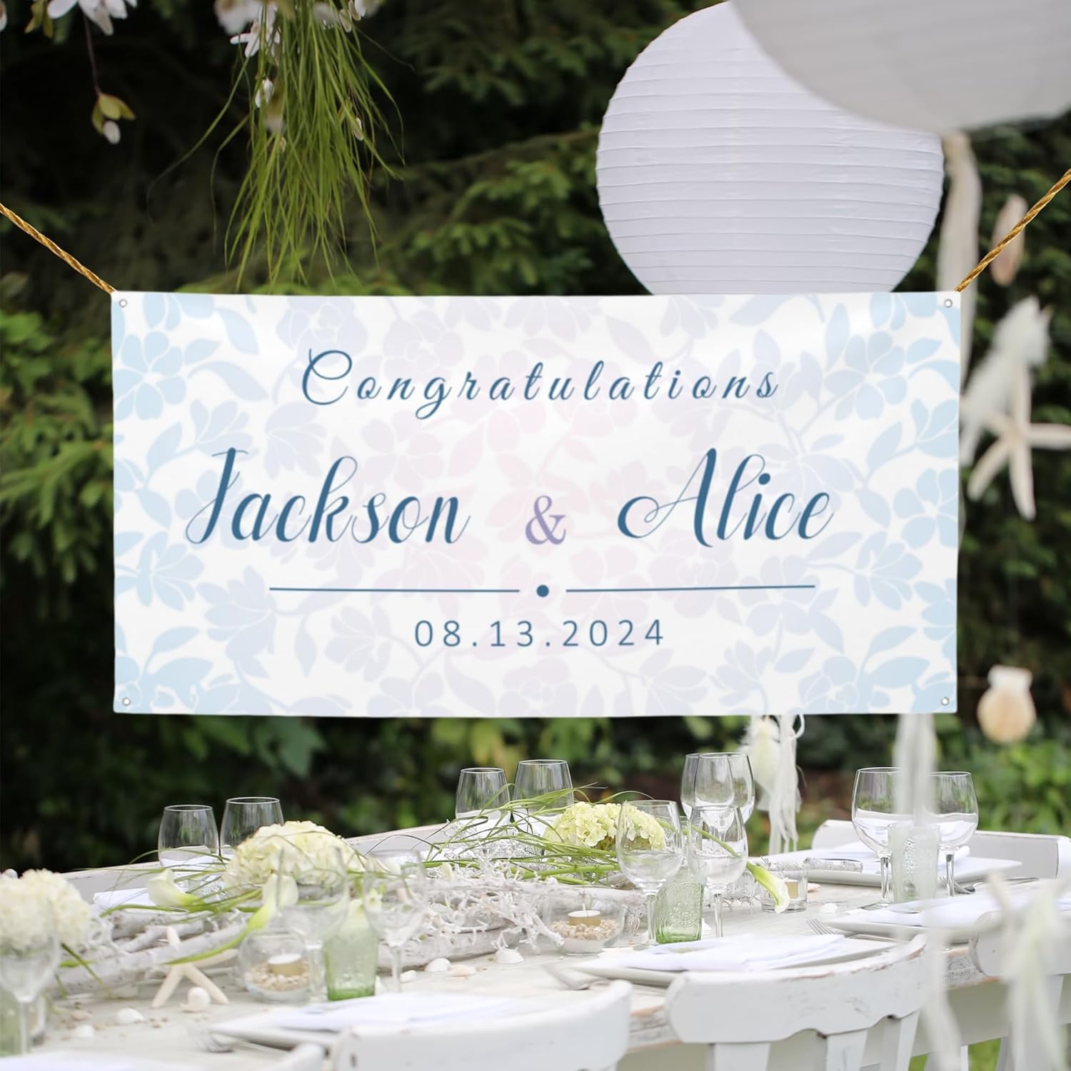 Custom Wedding Banner with Elegant Abstract Leaves Design