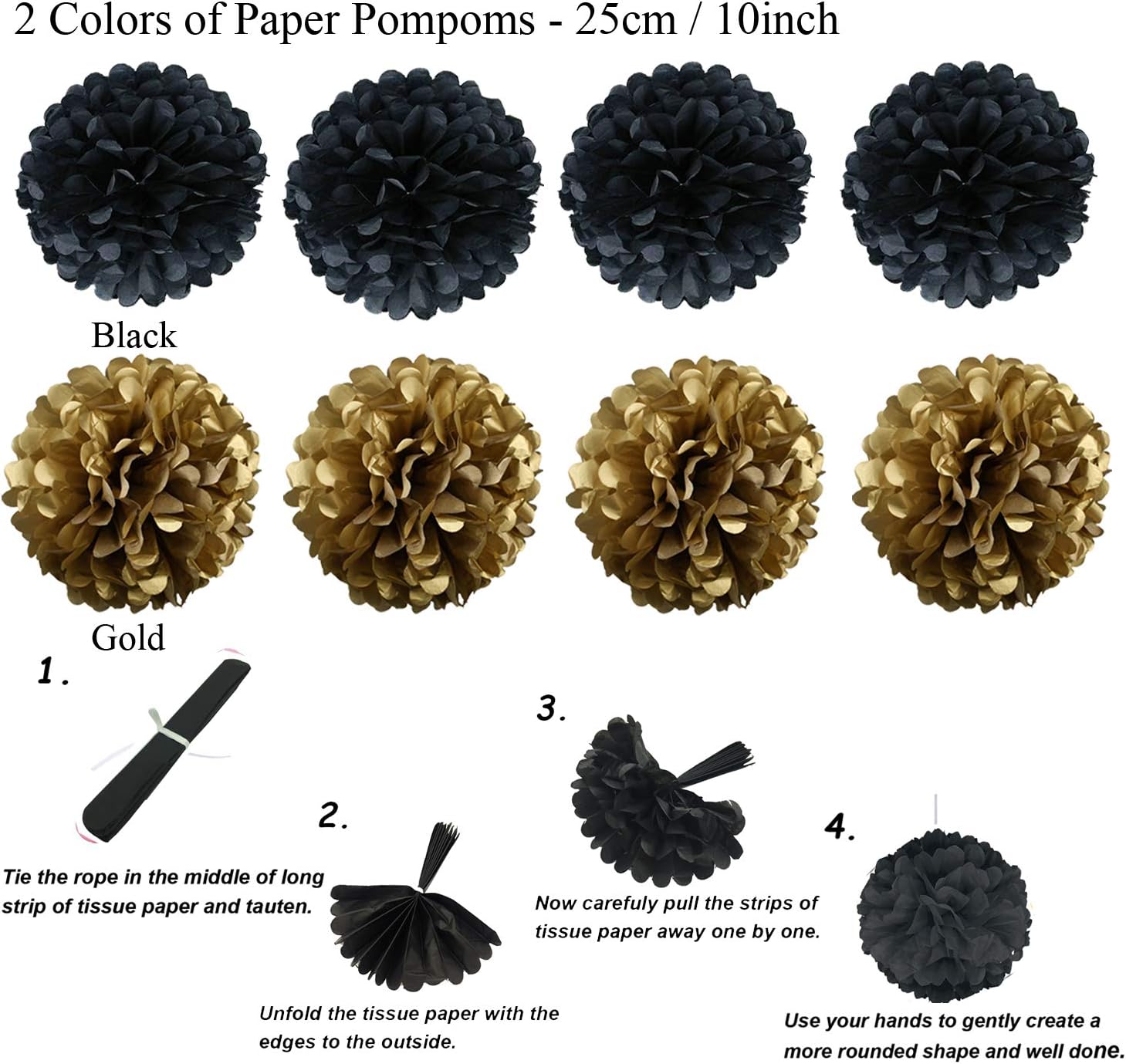 ZERODECO Black and Gold Party Decor Fans and Banners
