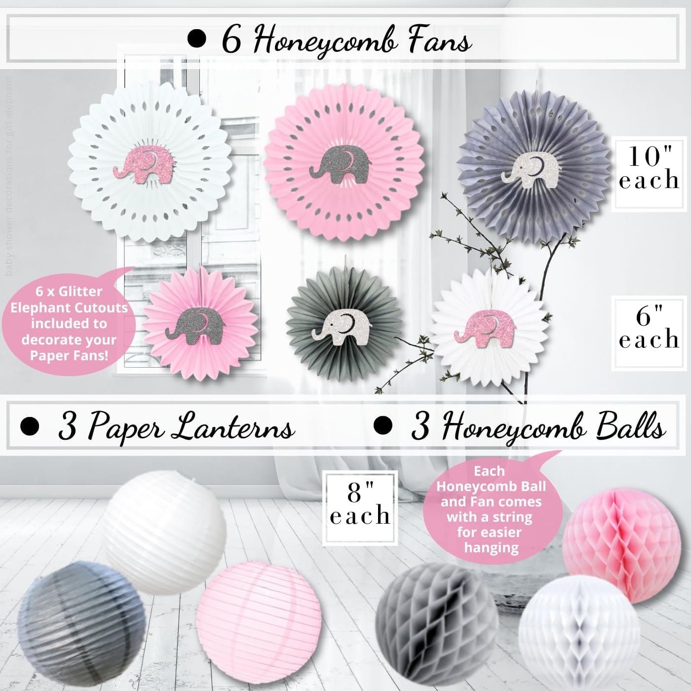 RainMeadow 697 PC Premium Elephant Baby Shower Decor Set