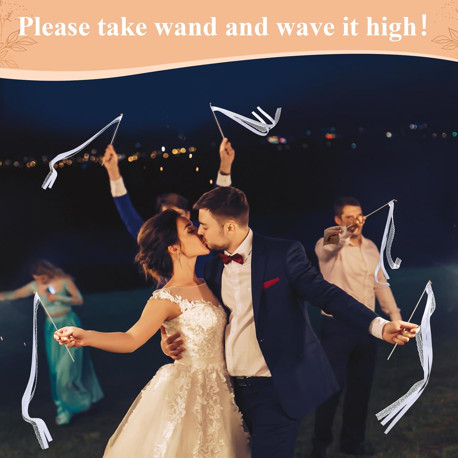 103 Pcs Wedding Wand Set with Gold Bells and Acrylic Sign