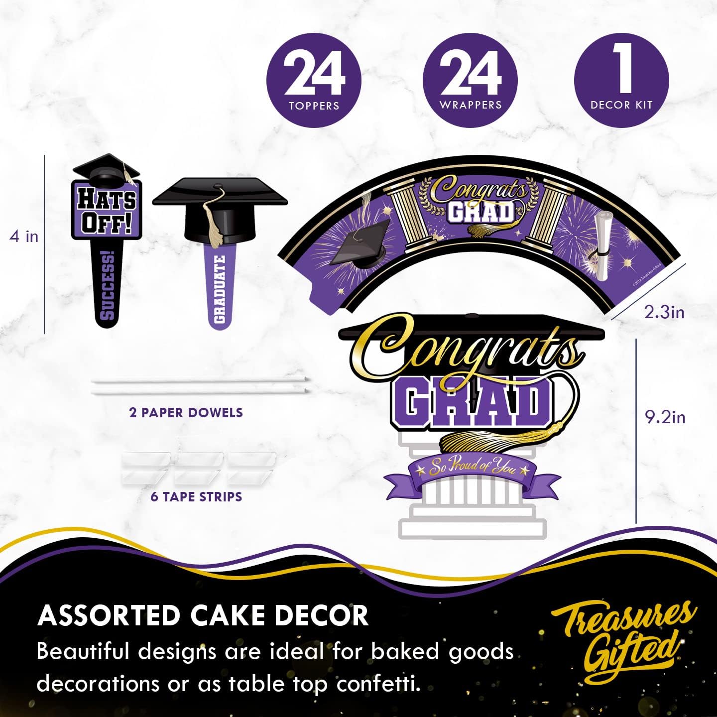 Treasures Gifted Purple Graduation Decor Set for 24 Guests