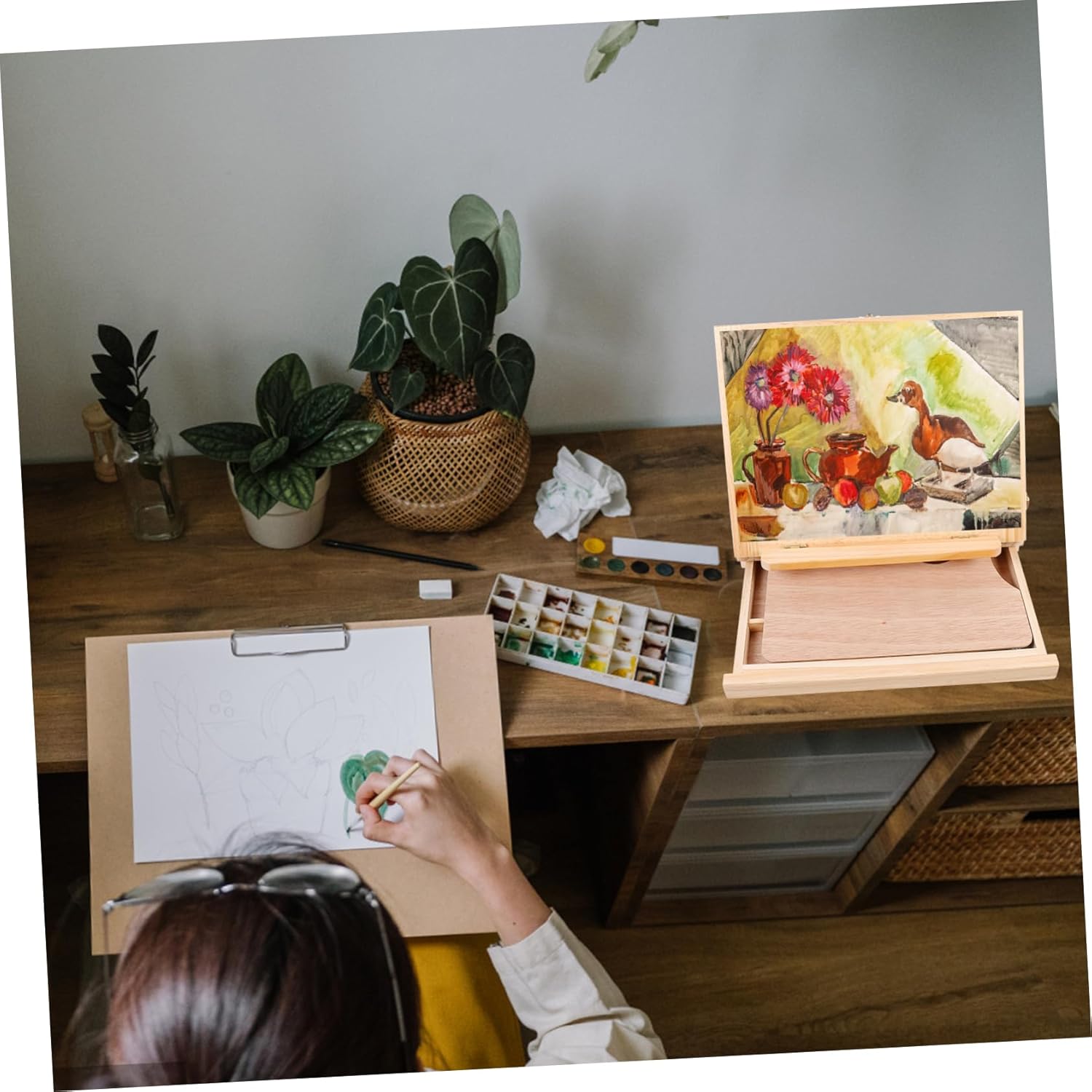 Portable Wooden Easel with Drawer for Art and Photos