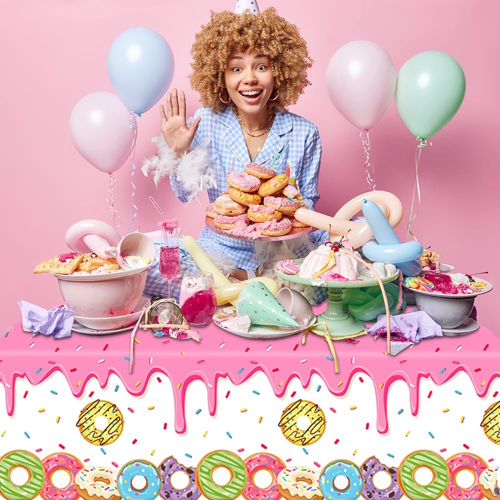 GREHUMOR Donut Birthday Table Covers 3Pcs Set