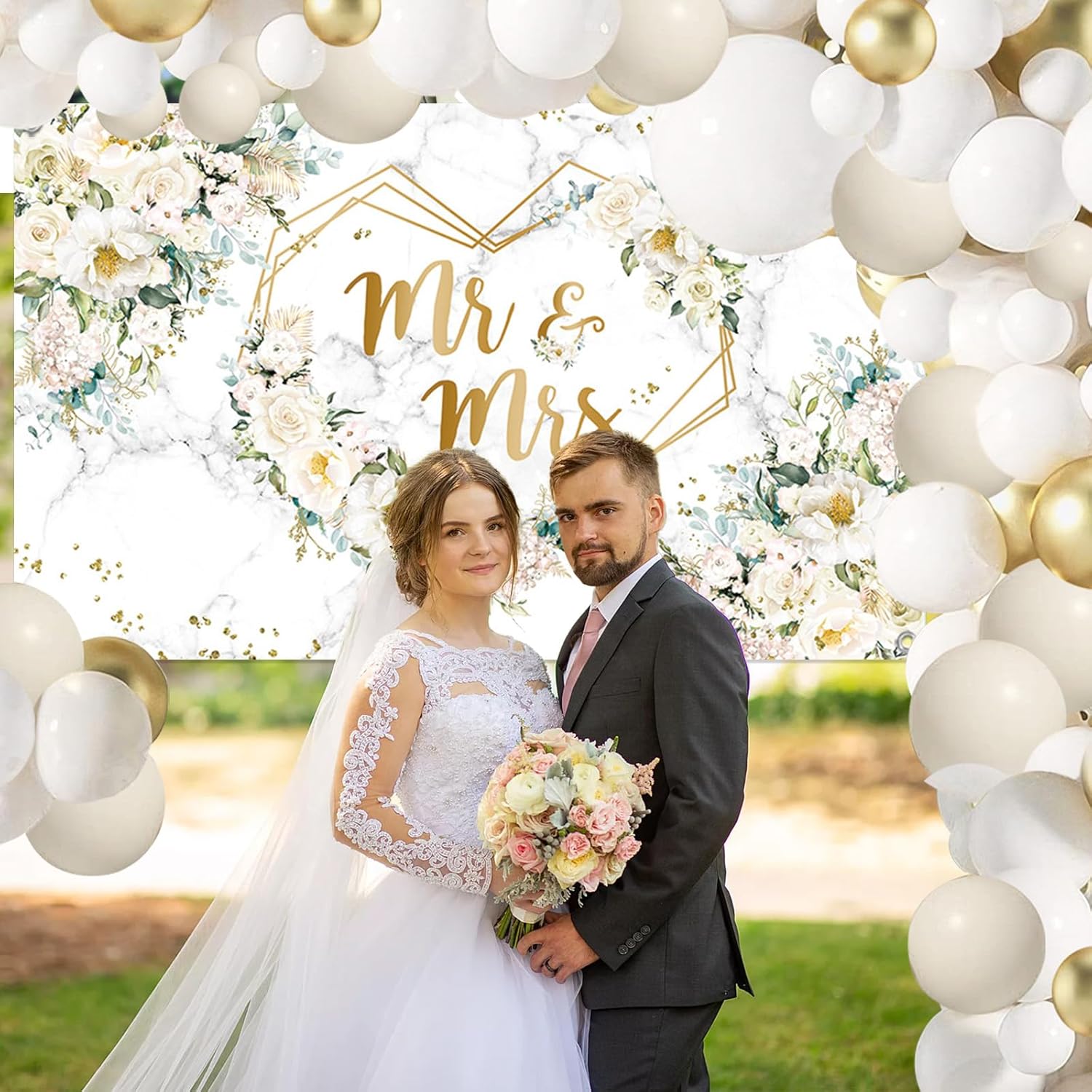 MEHOFOND 113pcs White Floral Wedding Balloons Arch Kit