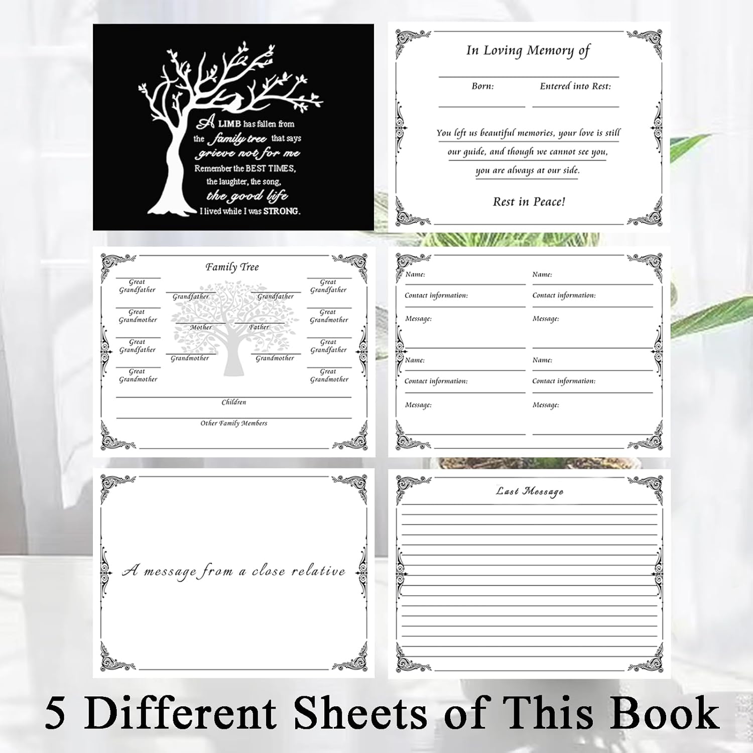 Black Heart Tree Funeral Guest Book 82 Pages