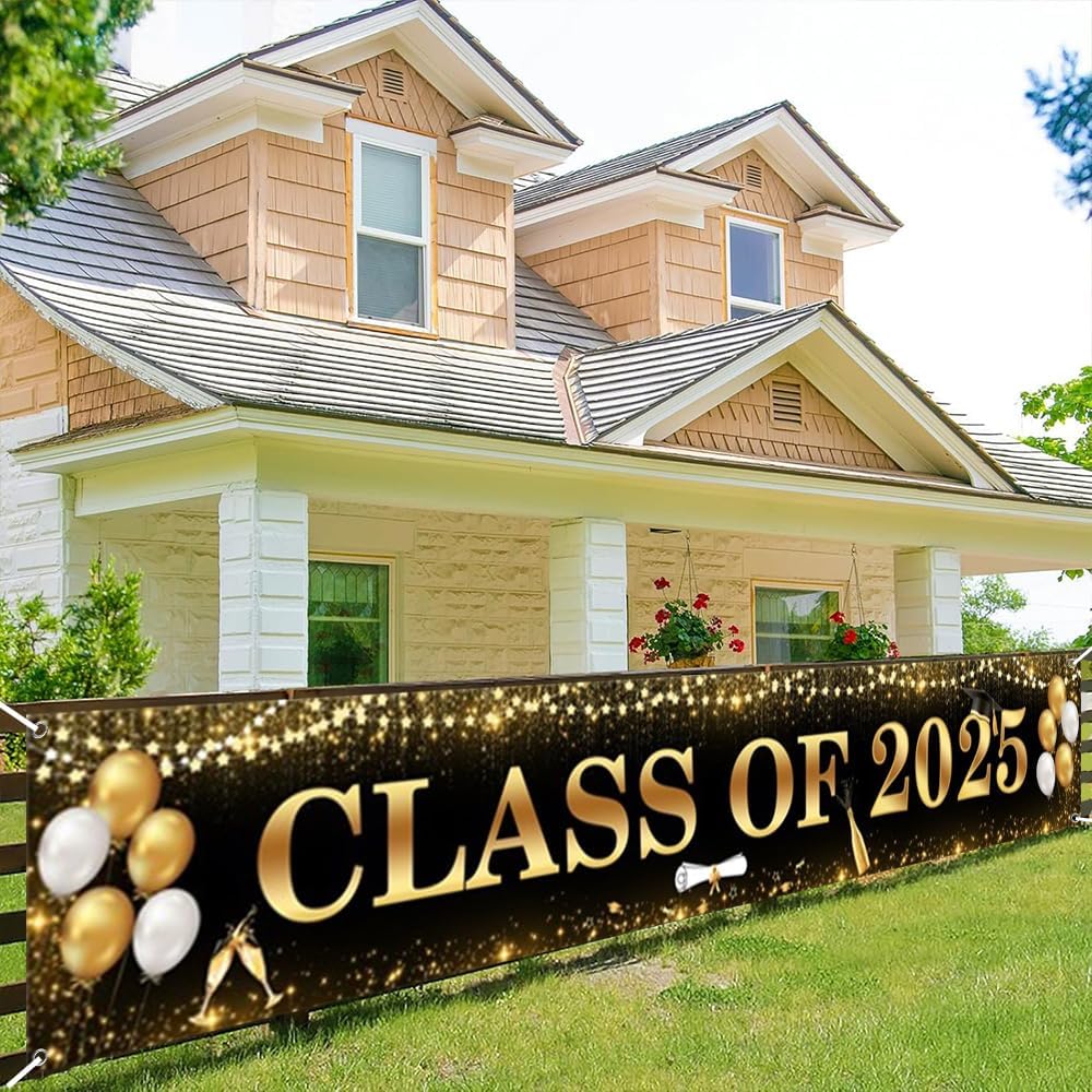 Class Of 2025 Graduation Yard Banner Black Gold