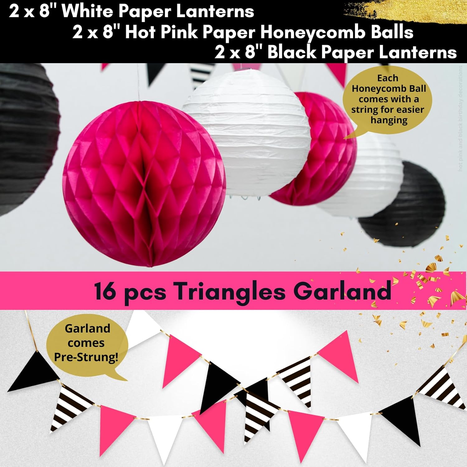 Hot Pink and Black Birthday Decor Kit
