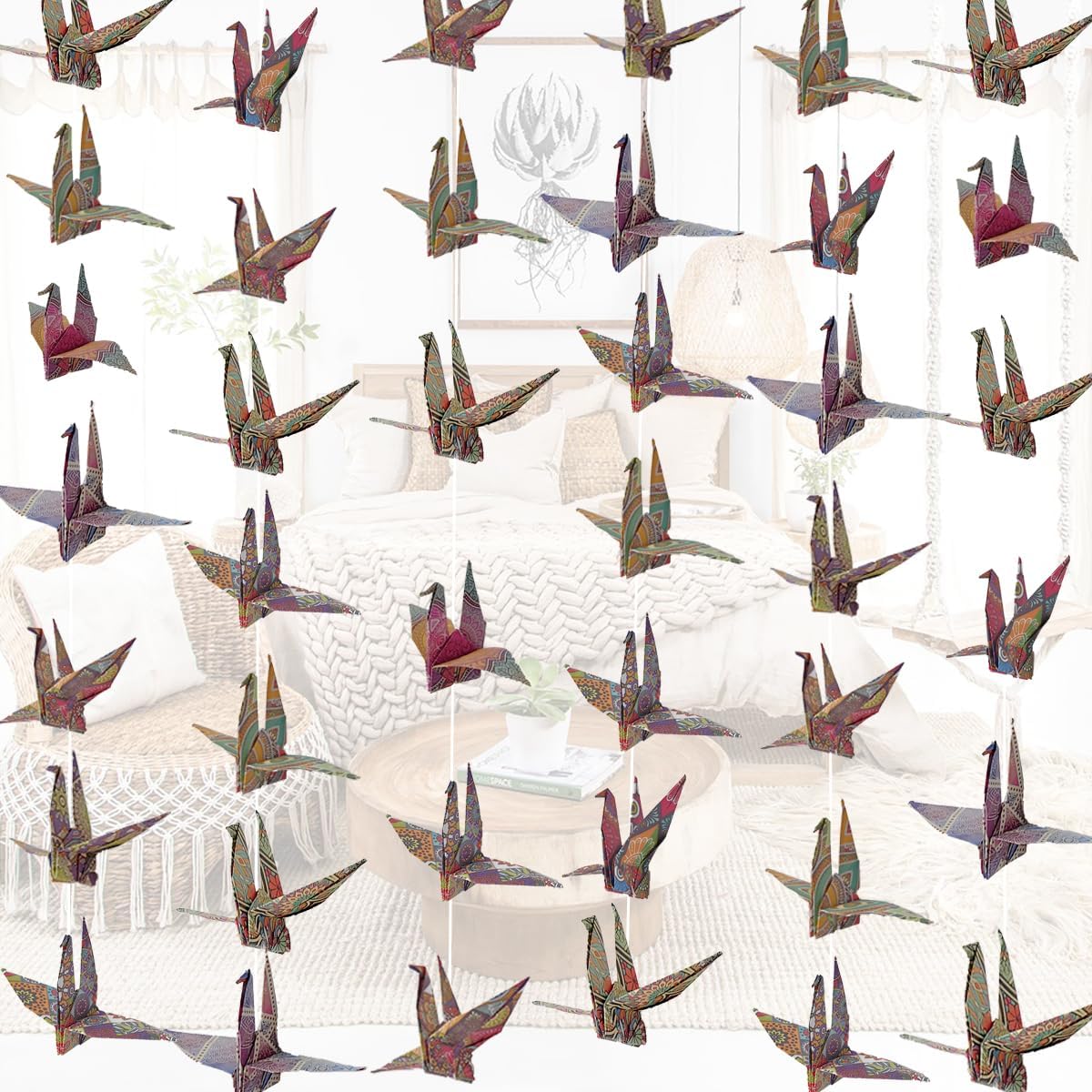 Boho Crane Paper Hanging Garland 3 Strings 52ft