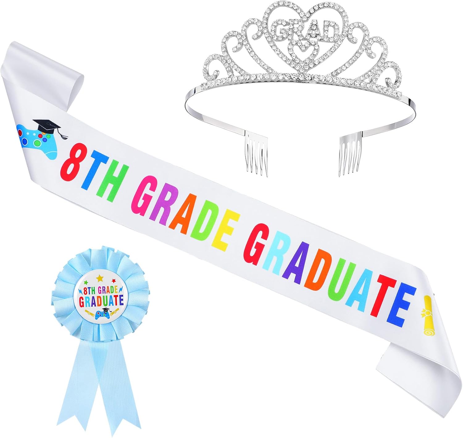 Misdary 8th Grade Graduation Sash and Crown Set
