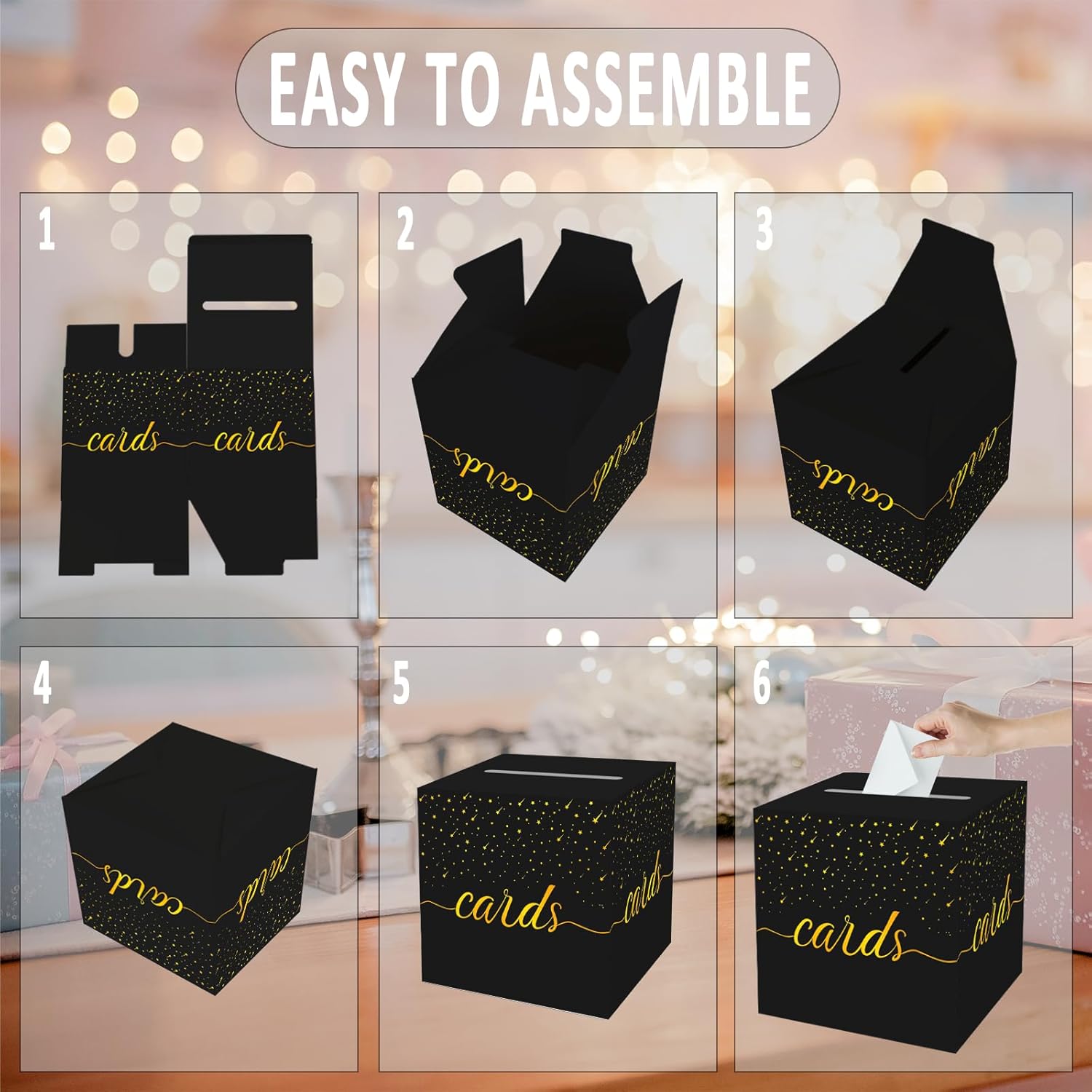 OLIVBIN Gold Foil Black Card Box for Weddings and Events