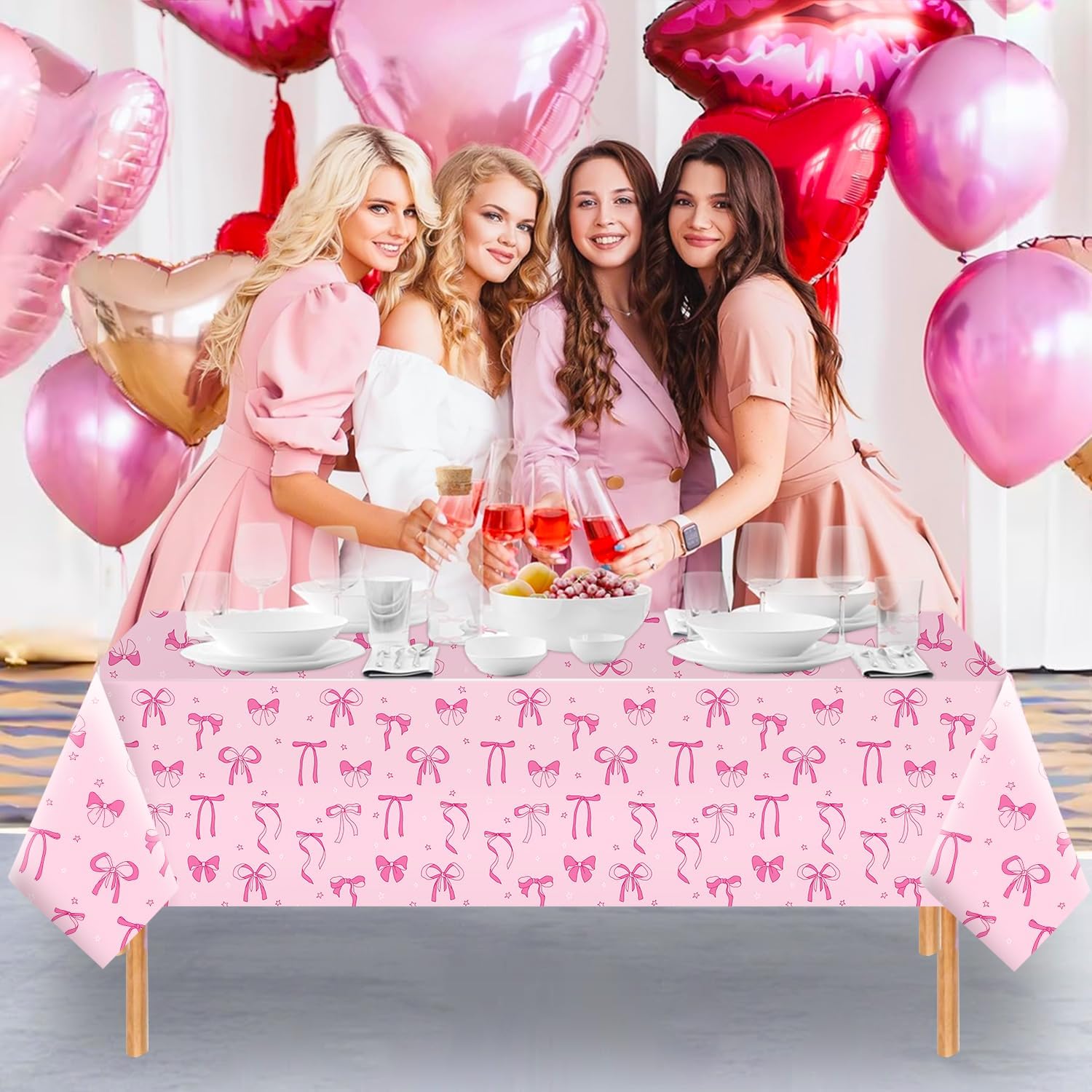 3pcs Pink Bow Tablecloth for Birthday Baby Shower Decorations