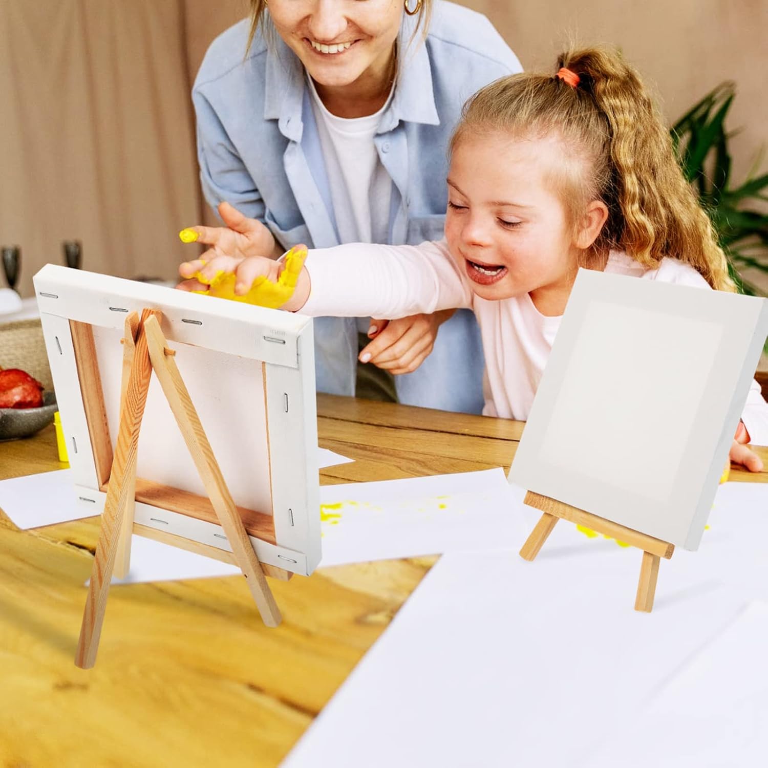 Jojofuny 5 Sets Mini Easel Stands with Canvases