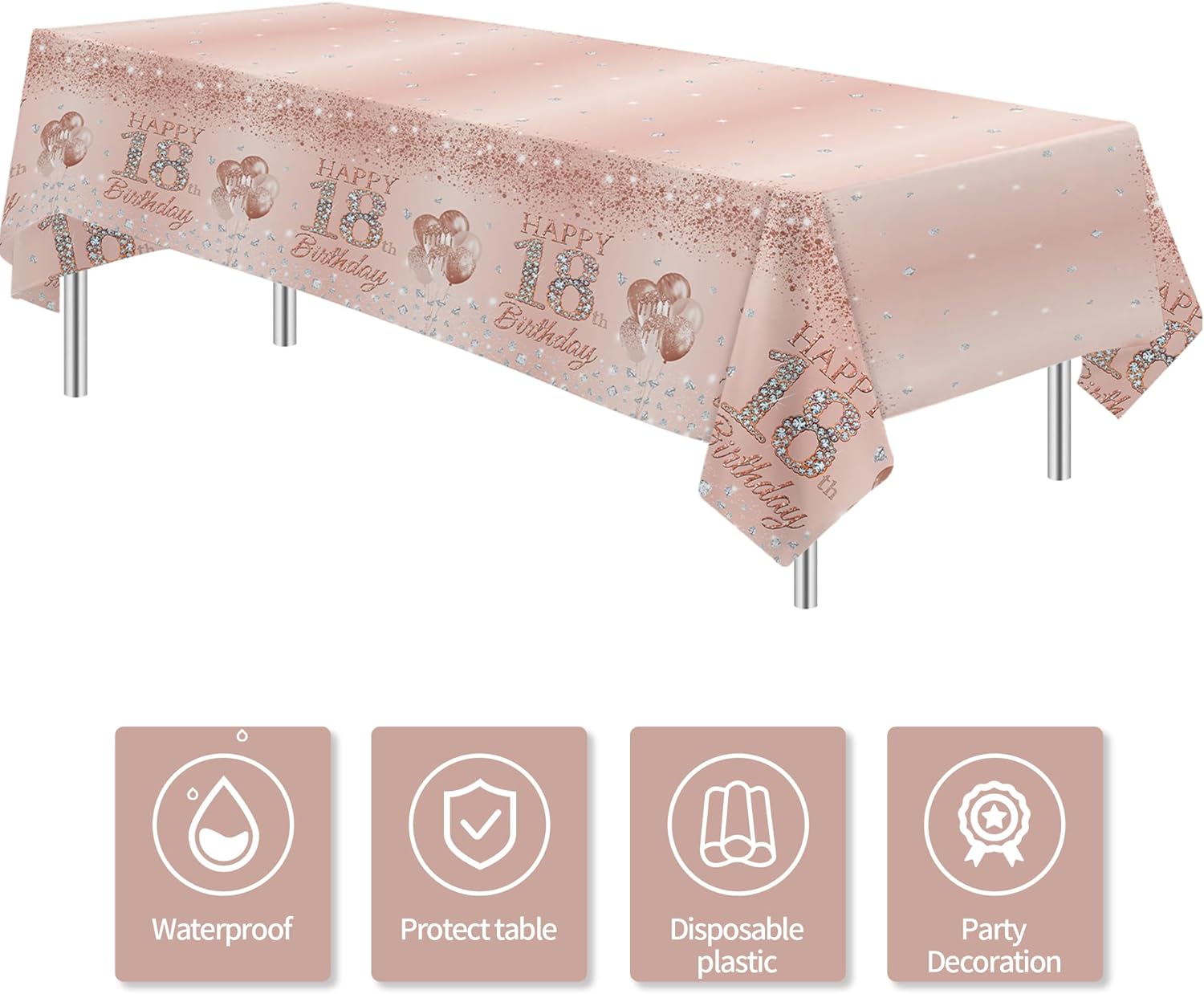 HIPVVILD 18th Birthday Tablecloth Set 3 Pack Rose Gold