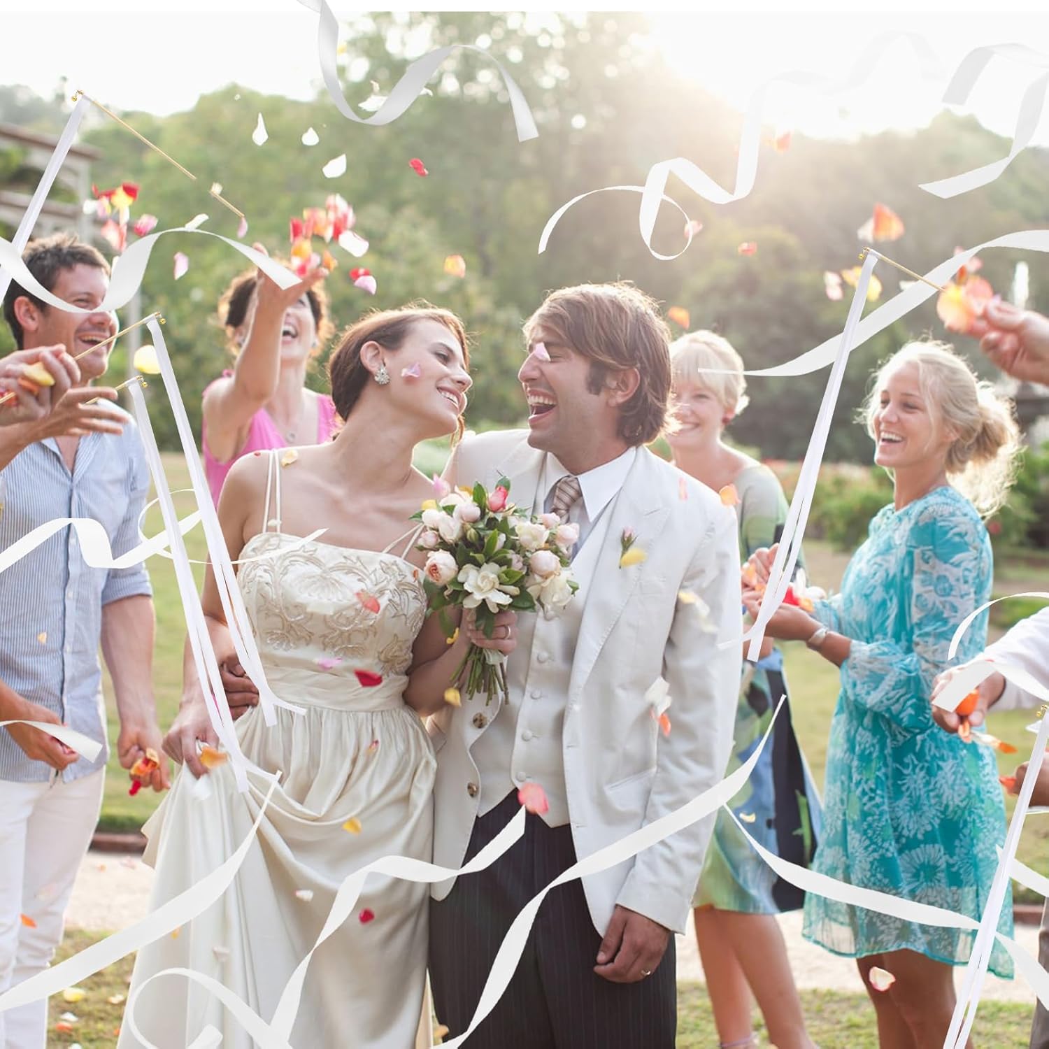 100 Pcs Wedding Ribbon Wands with Bells