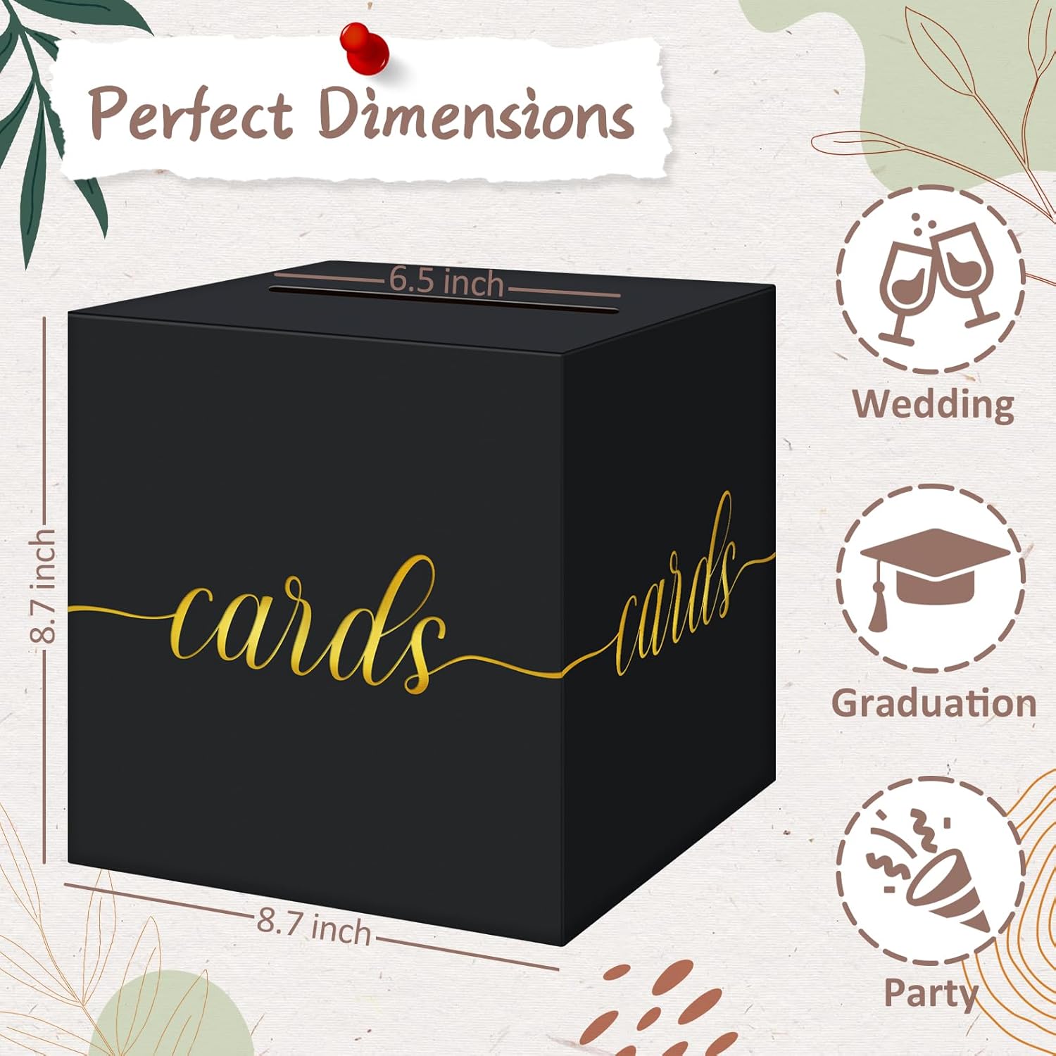 QIKSION Gold Foil Black Card Box for Graduation and Events