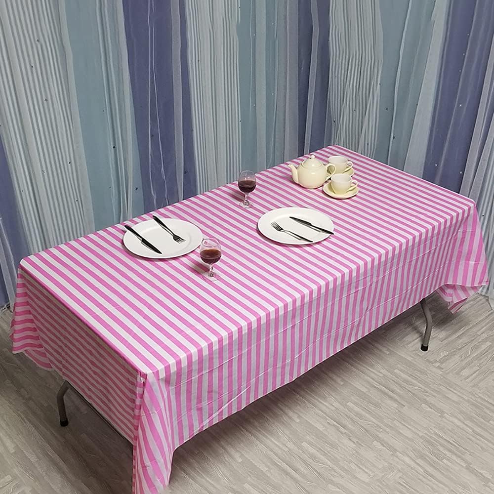 Retzjorv Vpang 2 Pcs Striped Plastic Tablecloths 54x108 Inch Pink Stripe