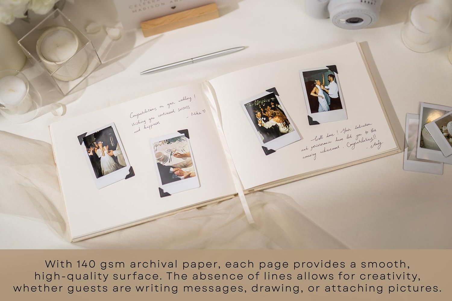 Cream Guest Book - 95x7 Linen Hardcover for Events