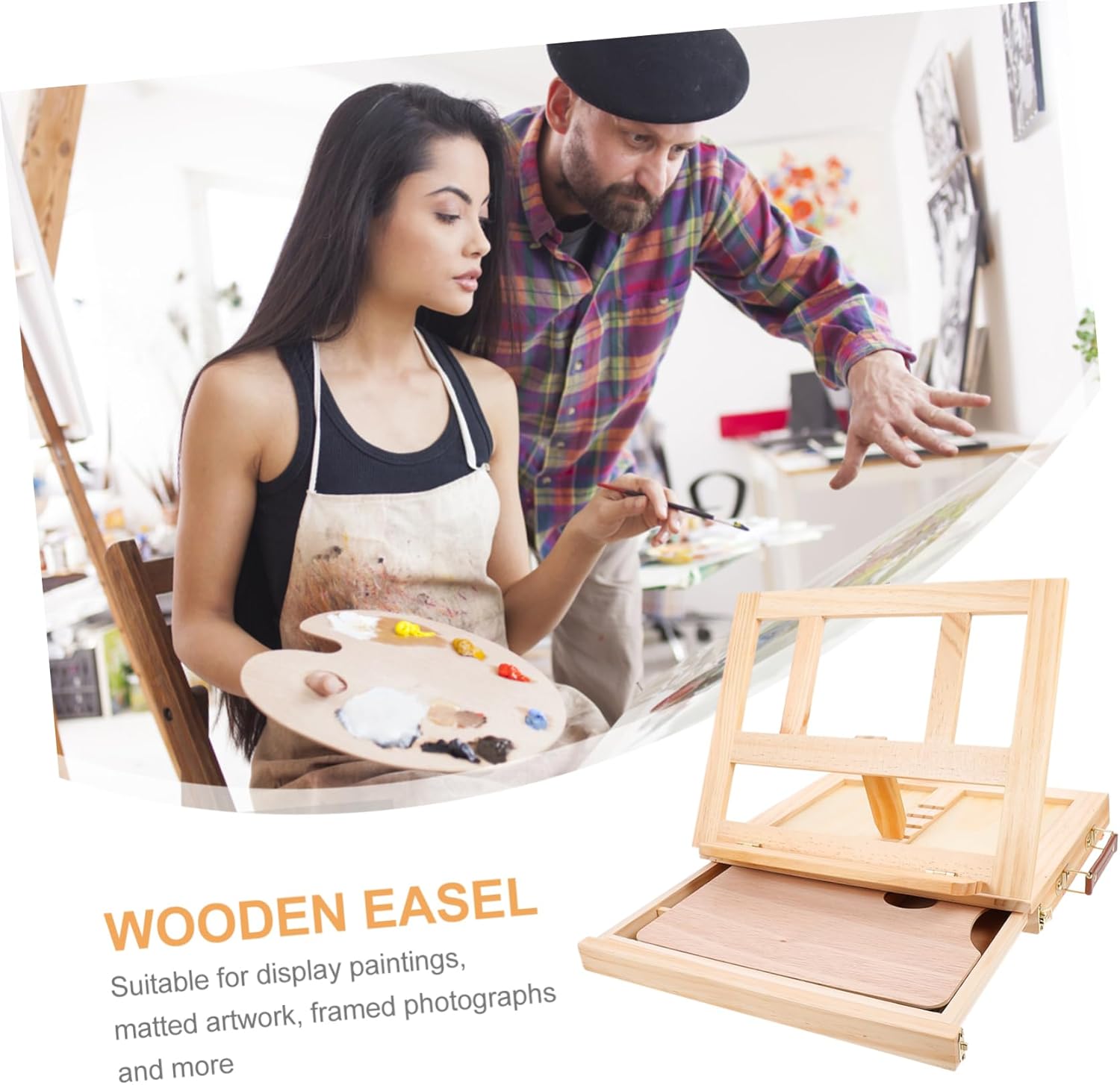 Portable Wooden Easel with Drawer for Art and Photos