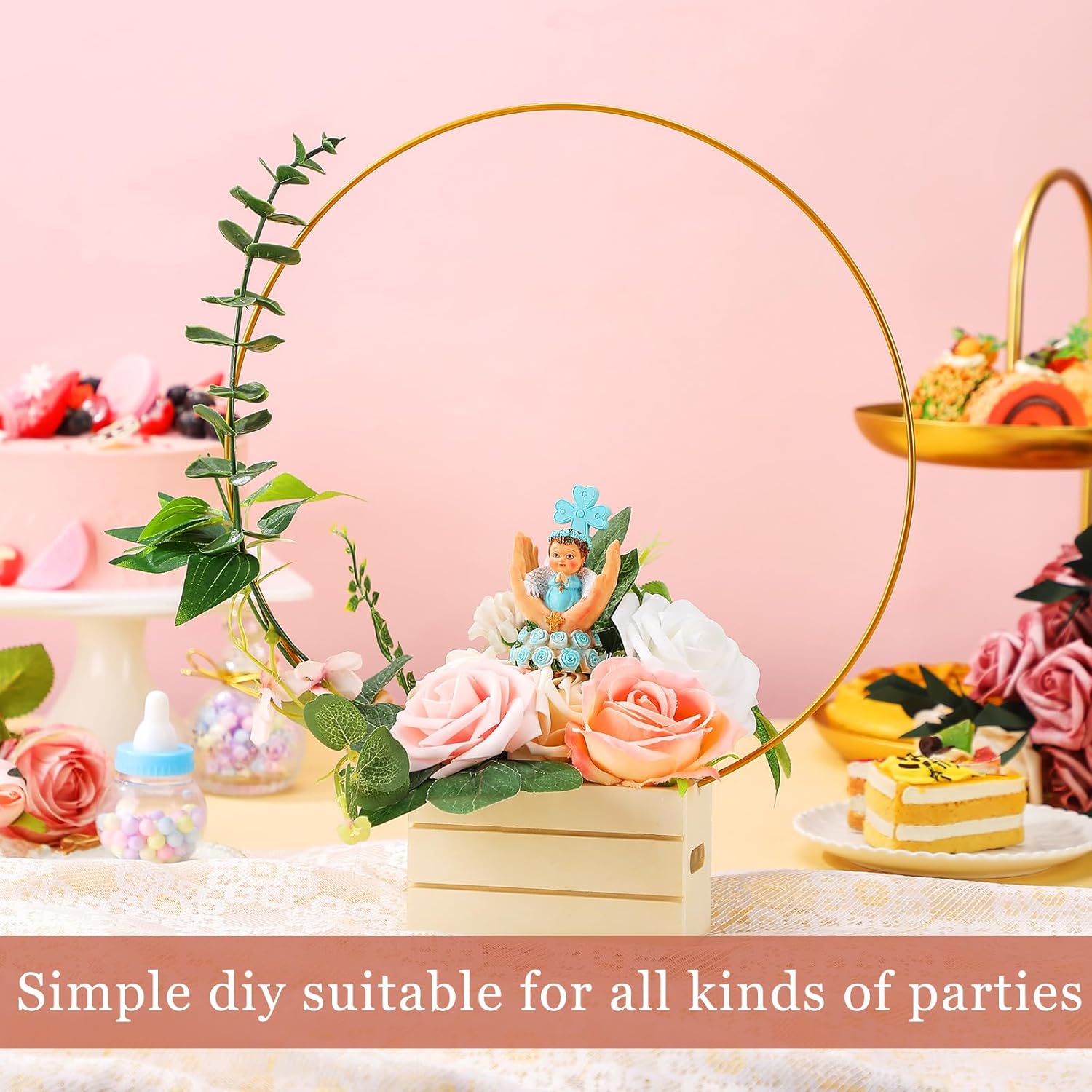 24 Pcs Metal Floral Hoop Centerpieces with Stand for Tables